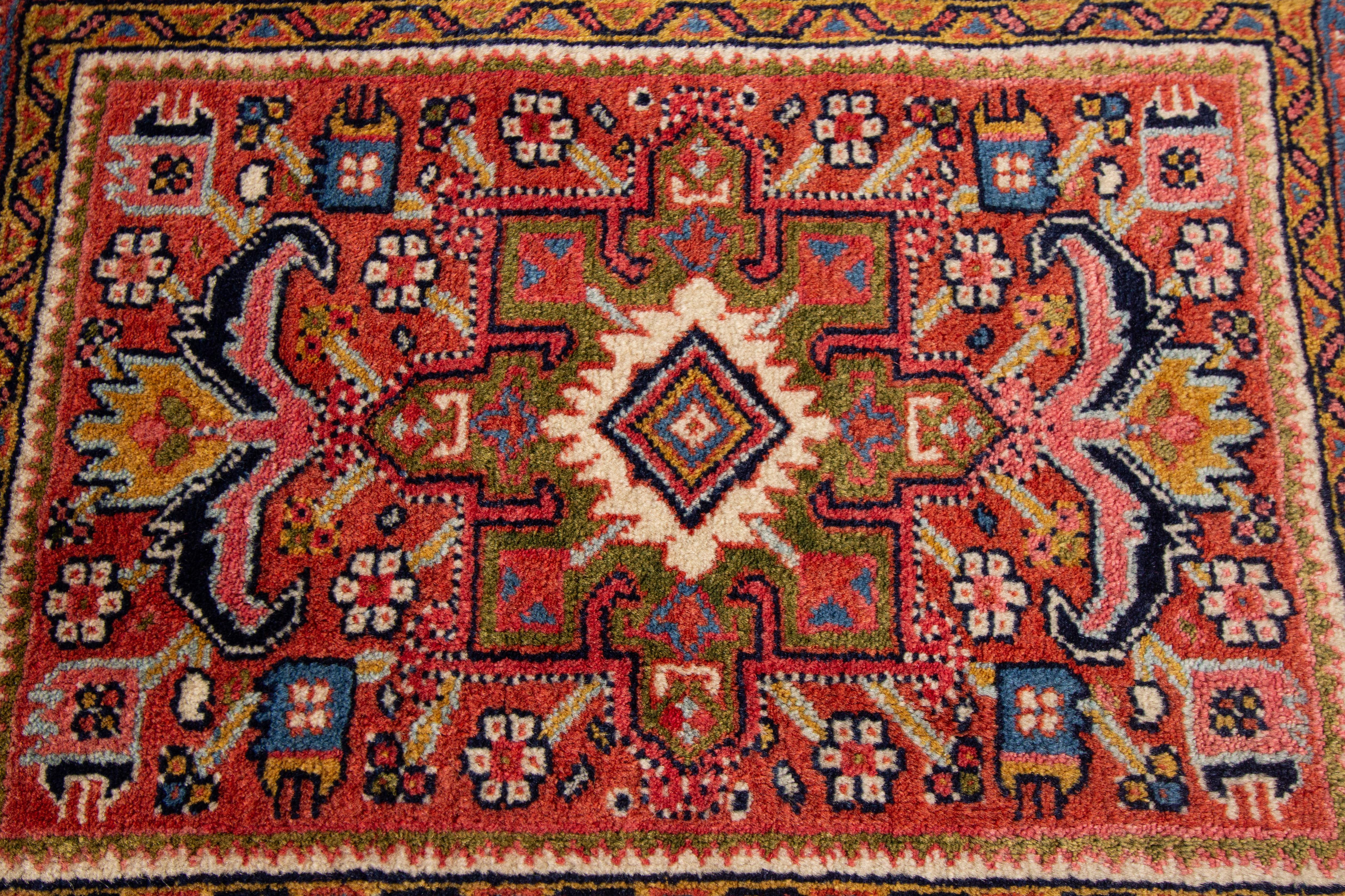 Hand-Knotted Small Antique Persian Heriz Rug For Sale