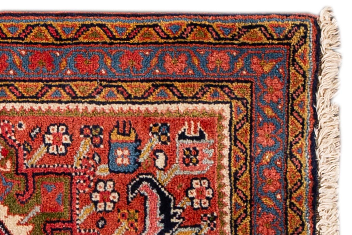 Wool Small Antique Persian Heriz Rug For Sale