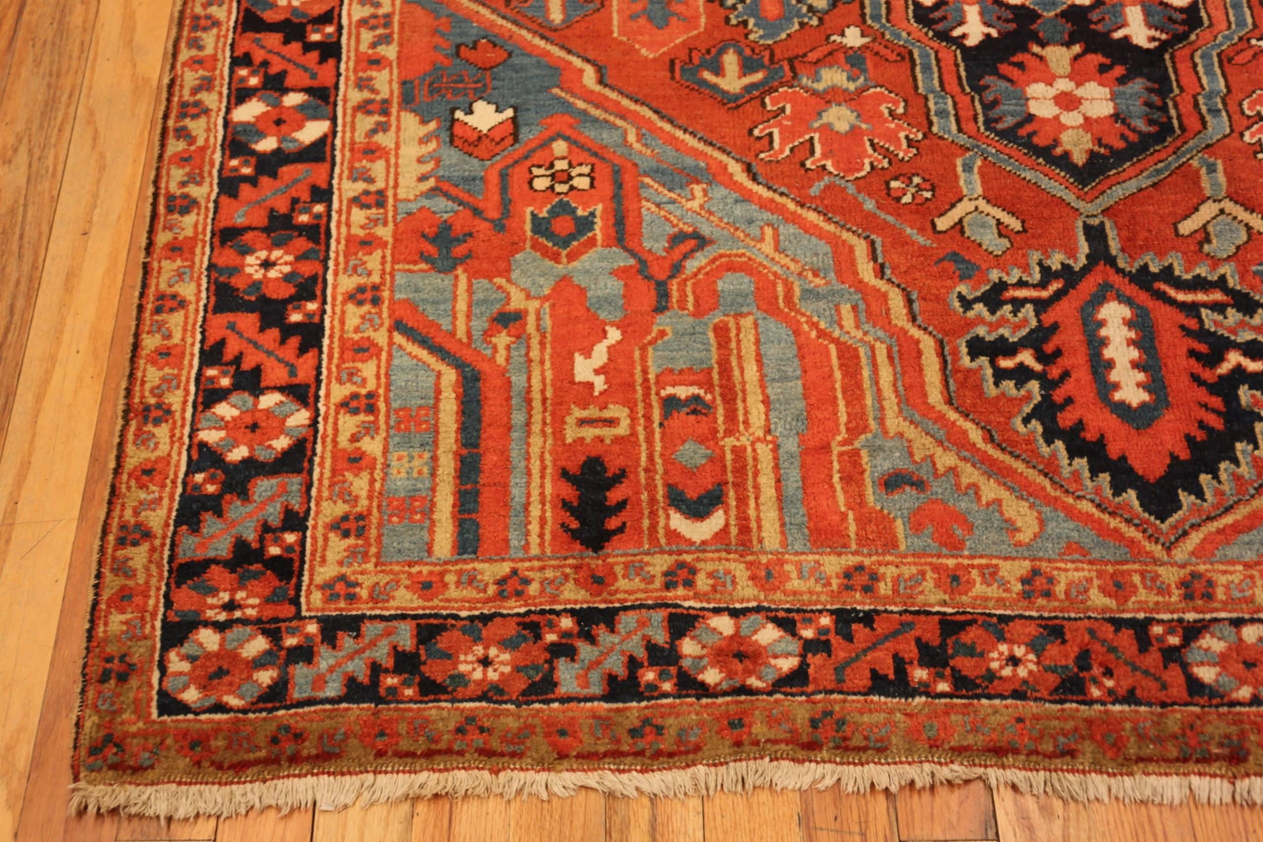 Small Antique Persian Heriz Rug, Country of Origin / rug type: Persian Rugs, Circa date: 1920. Size: 6 ft 5 in x 8 ft (1.96 m x 2.44 m)
 