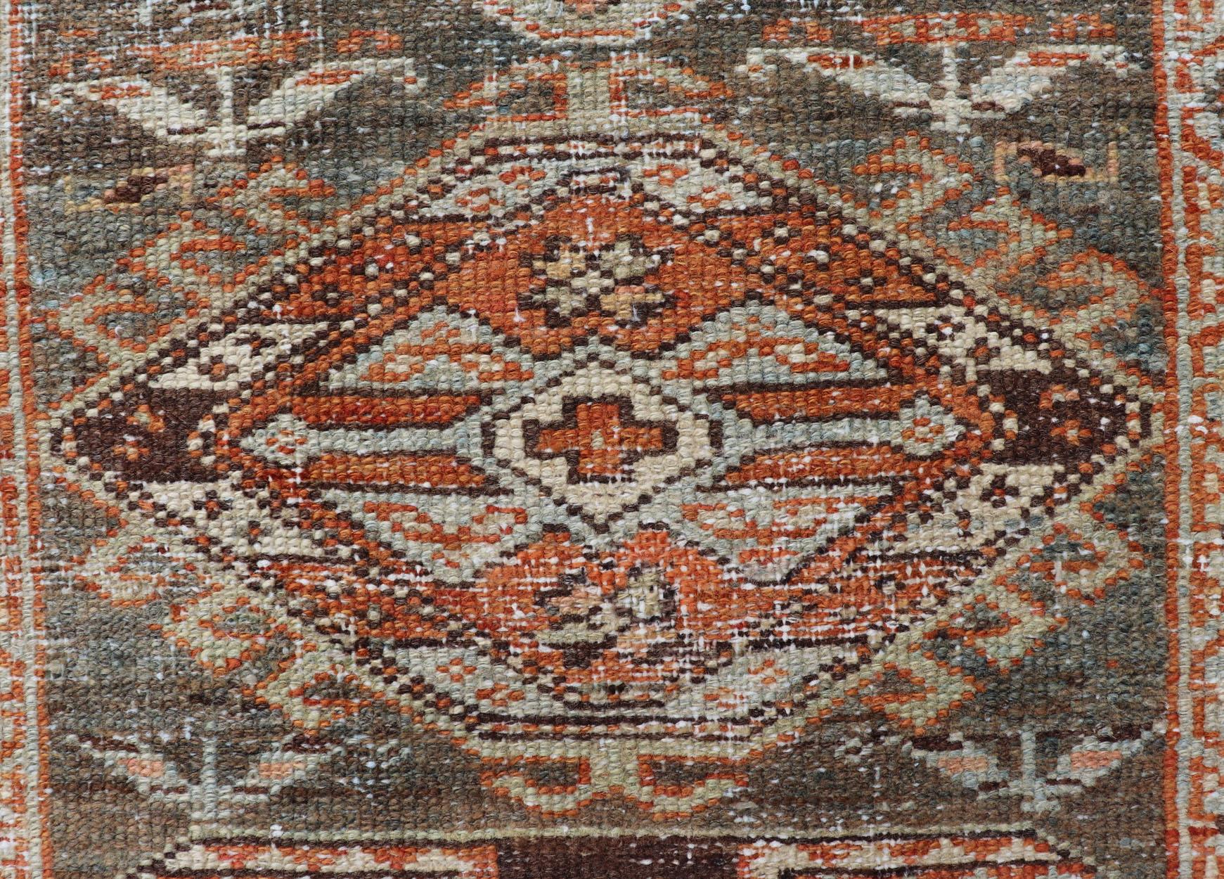 20th Century Small Antique Persian Karadjeh Rug with All-Over Sub-Geometric Medallion Design For Sale