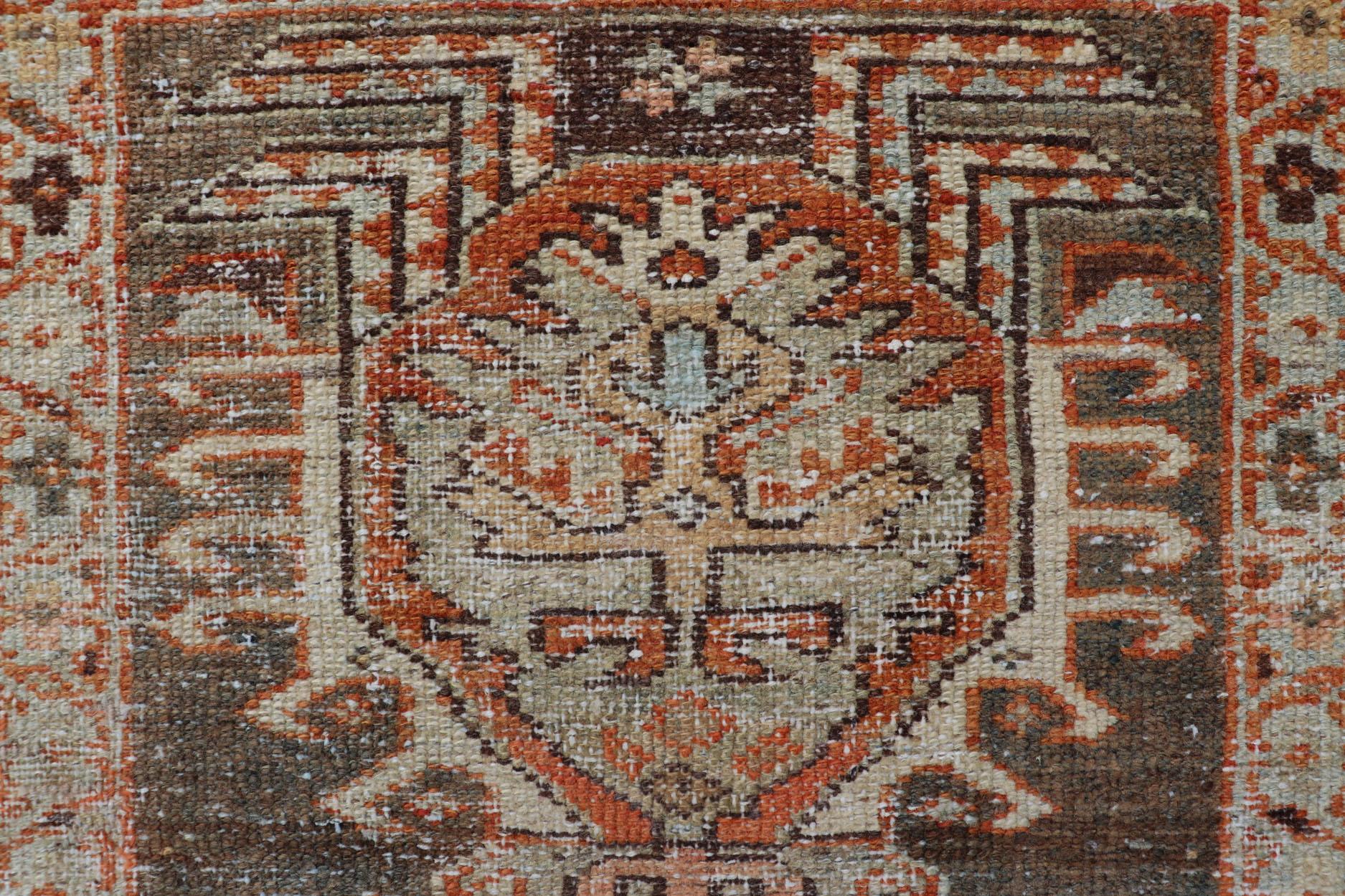Wool Small Antique Persian Karadjeh Rug with All-Over Sub-Geometric Medallion Design For Sale
