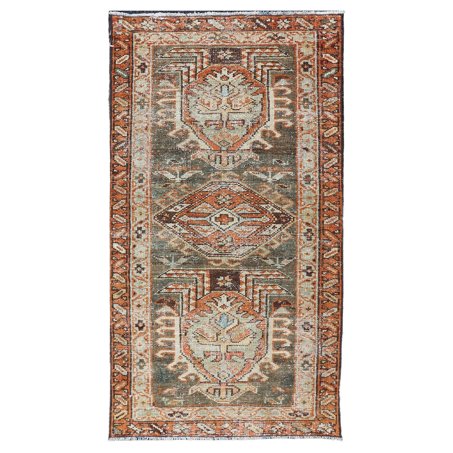 Small Antique Persian Karadjeh Rug with All-Over Sub-Geometric Medallion Design For Sale