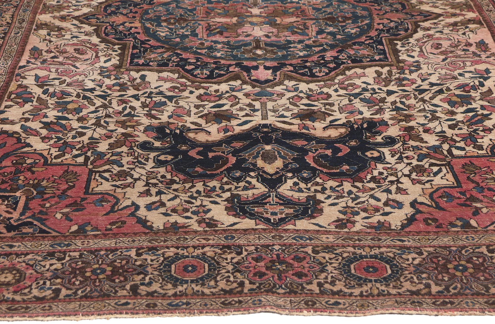 Hand-Knotted Small Antique Persian Sarouk Rug, Timeless Style Meets Enduring Charm For Sale