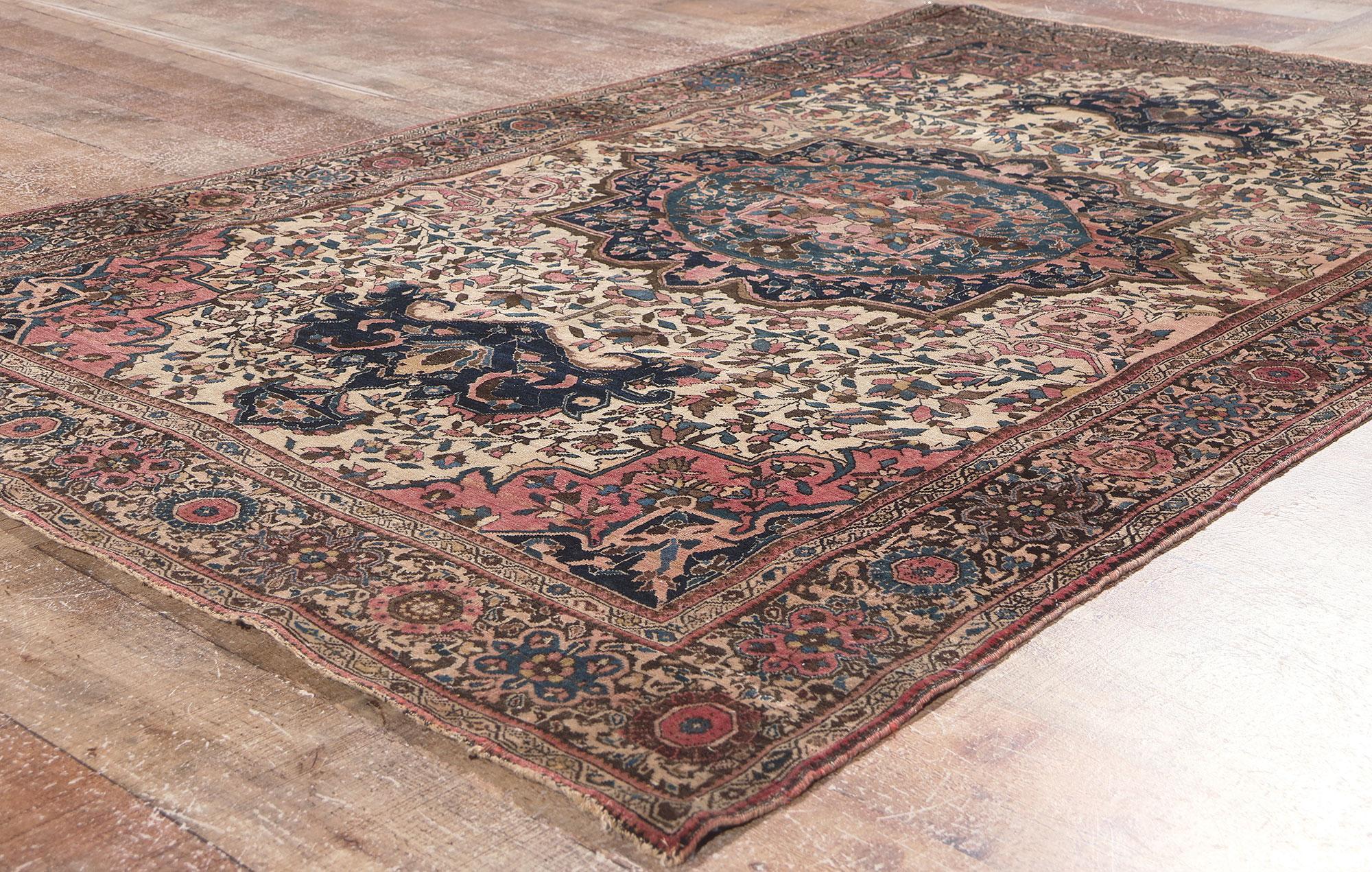 Wool Small Antique Persian Sarouk Rug, Timeless Style Meets Enduring Charm For Sale
