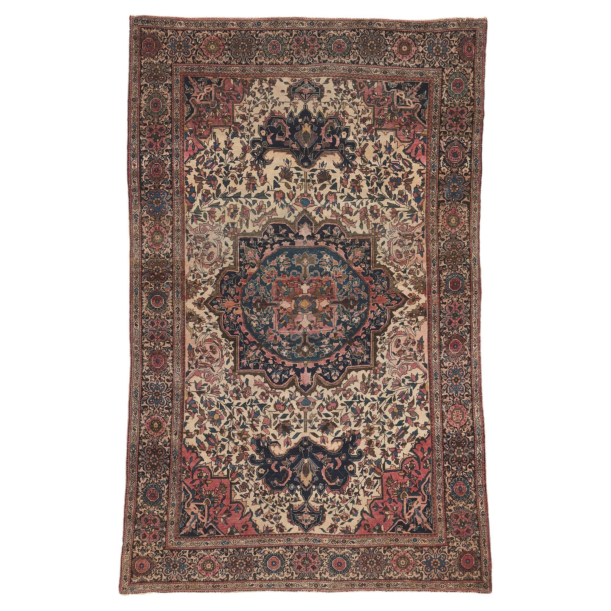 Small Antique Persian Sarouk Rug, Timeless Style Meets Enduring Charm For Sale