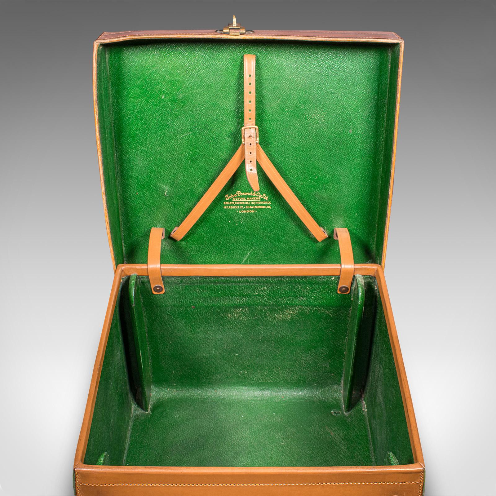 Small Antique Picnic Case, English, Leather, Suitcase, John Pound, Circa 1920 For Sale 4