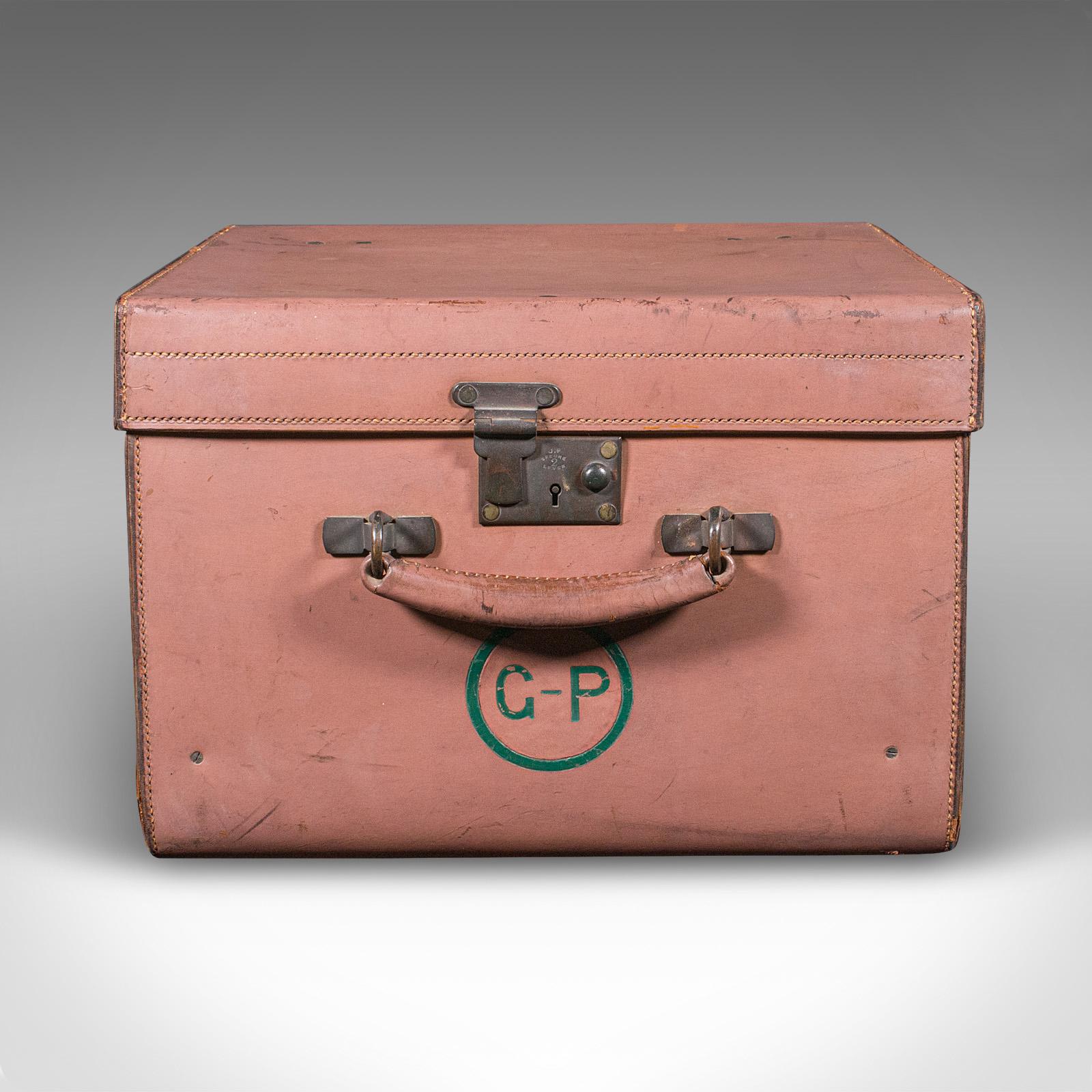 Mid-Century Modern Small Antique Picnic Case, English, Leather, Suitcase, John Pound, Circa 1920 For Sale