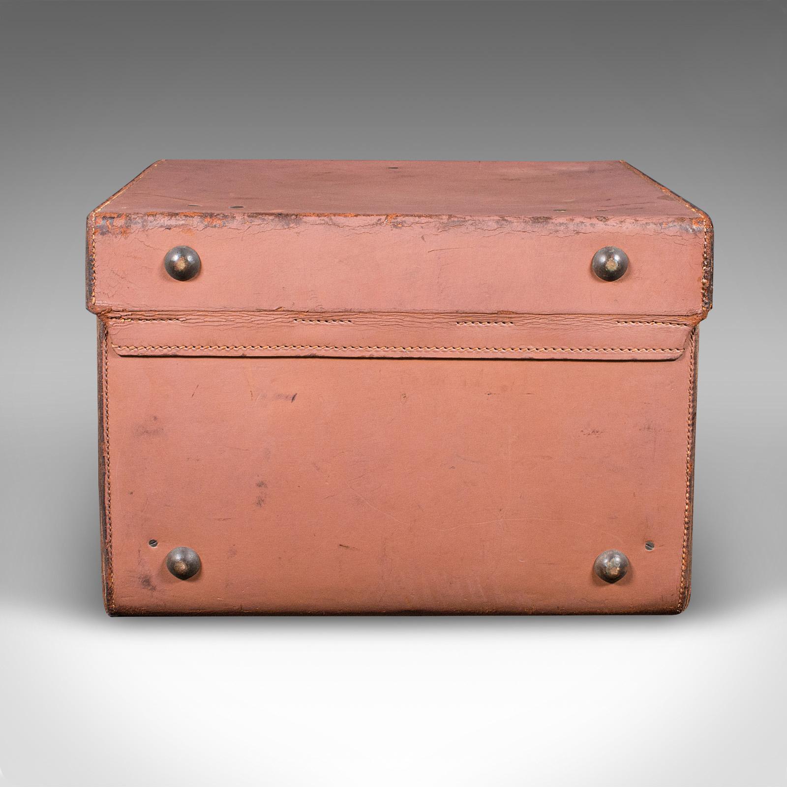 British Small Antique Picnic Case, English, Leather, Suitcase, John Pound, Circa 1920 For Sale