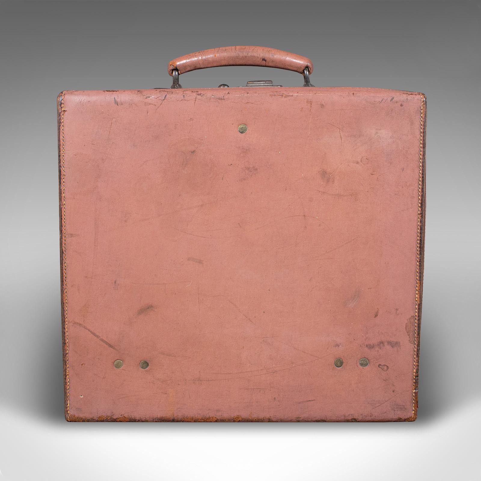 Small Antique Picnic Case, English, Leather, Suitcase, John Pound, Circa 1920 For Sale 2