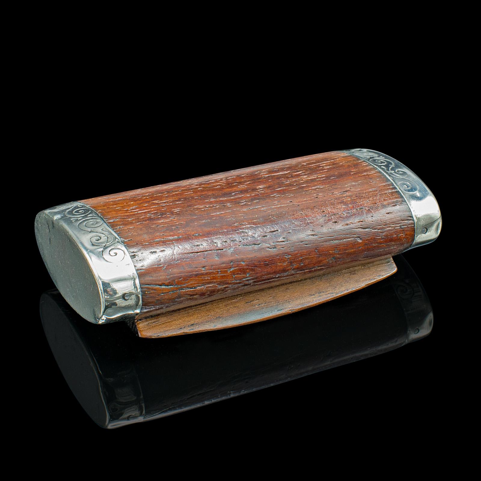 Late Victorian Small Antique Pill Box, French, Walnut, Silver Plate, Pocket Case, Victorian