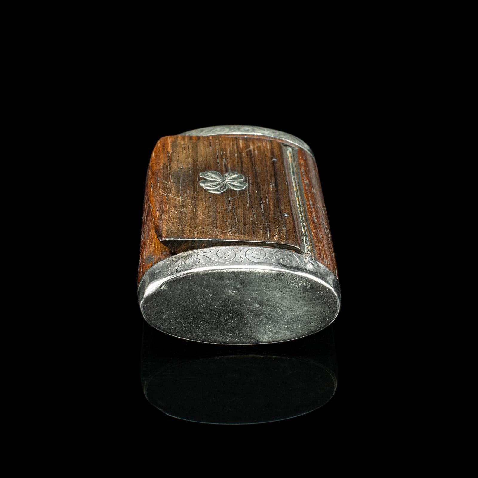 Small Antique Pill Box, French, Walnut, Silver Plate, Pocket Case, Victorian For Sale 3