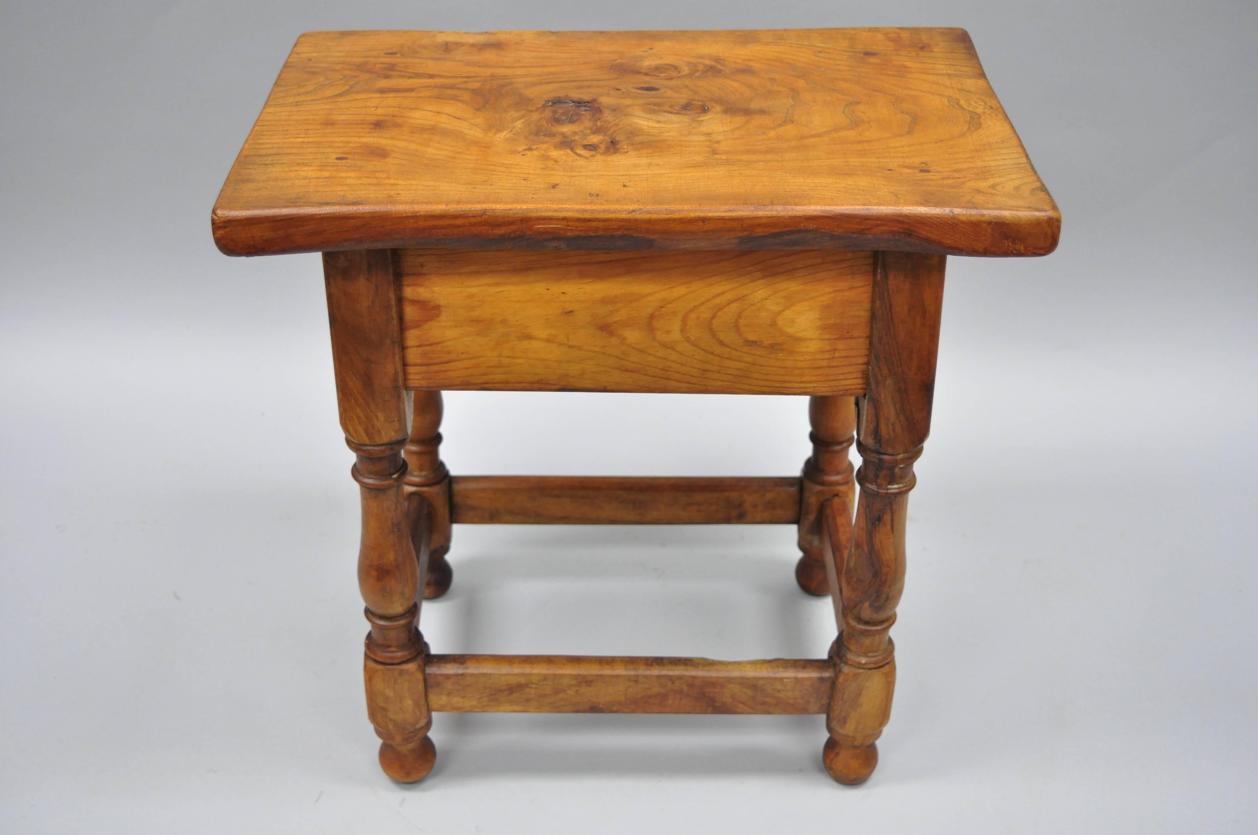 American Small Antique Pine Wood One Drawer Side Table Work Stand Country Primitive