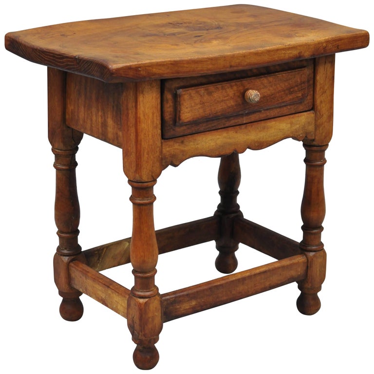 Small Antique Pine Wood One Drawer Side Table Work Stand Country