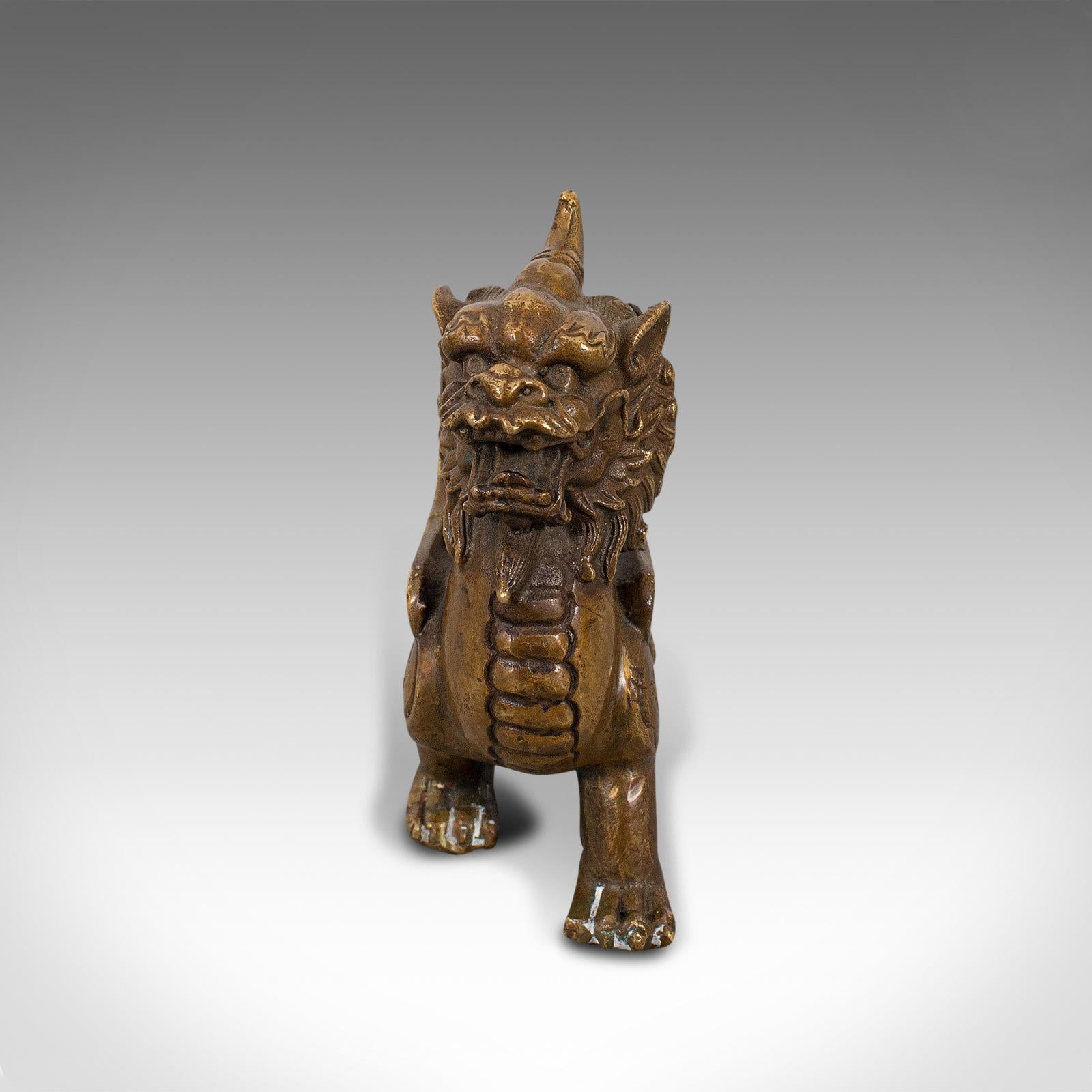 Small Antique Pixiu Figure, Oriental, Brass, Mythological, Statue, Victorian 4