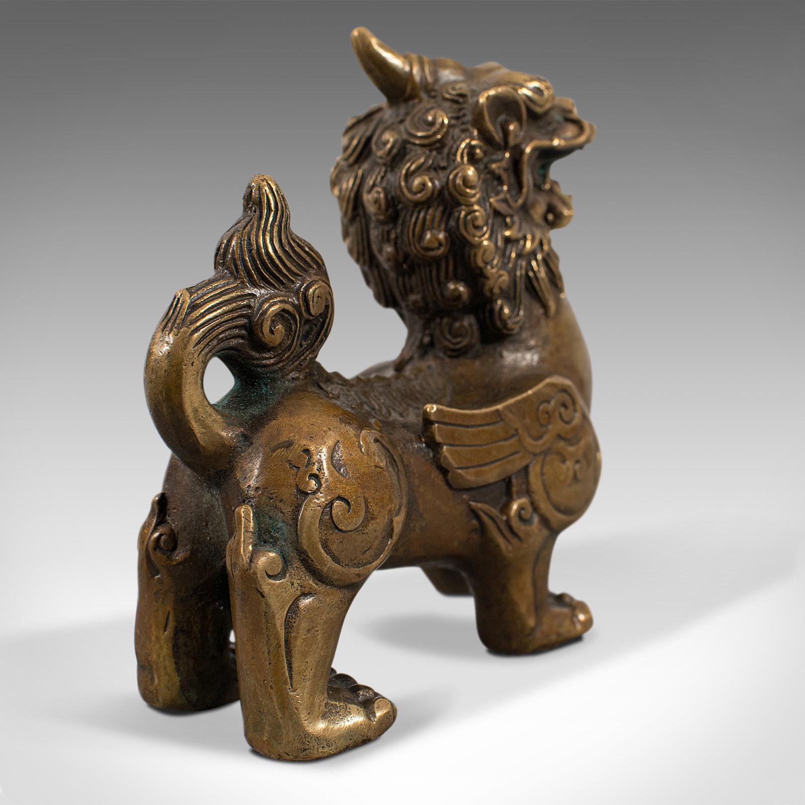 Small Antique Pixiu Statue, Oriental, Brass, Mythology, Figure, Victorian, 1900 5