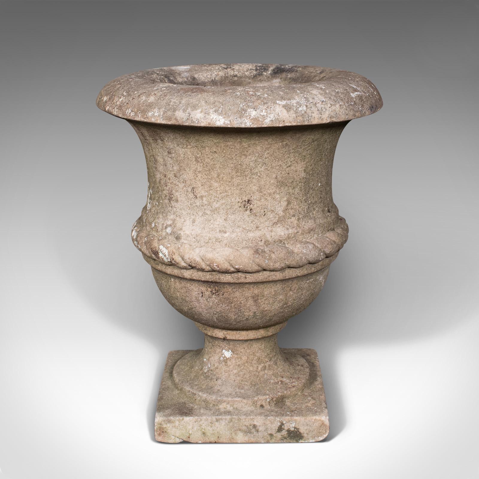 Late Victorian Small Antique Planting Urn, English, Weathered Marble, Jardiniere, Victorian For Sale