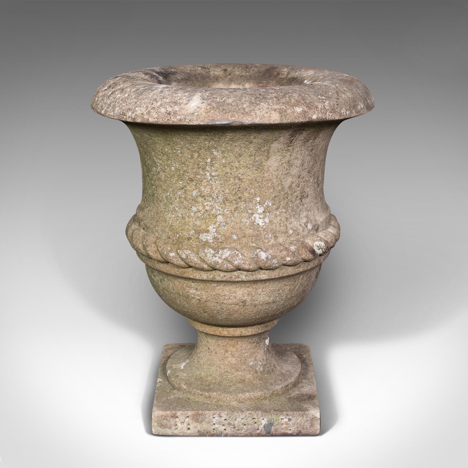 British Small Antique Planting Urn, English, Weathered Marble, Jardiniere, Victorian For Sale
