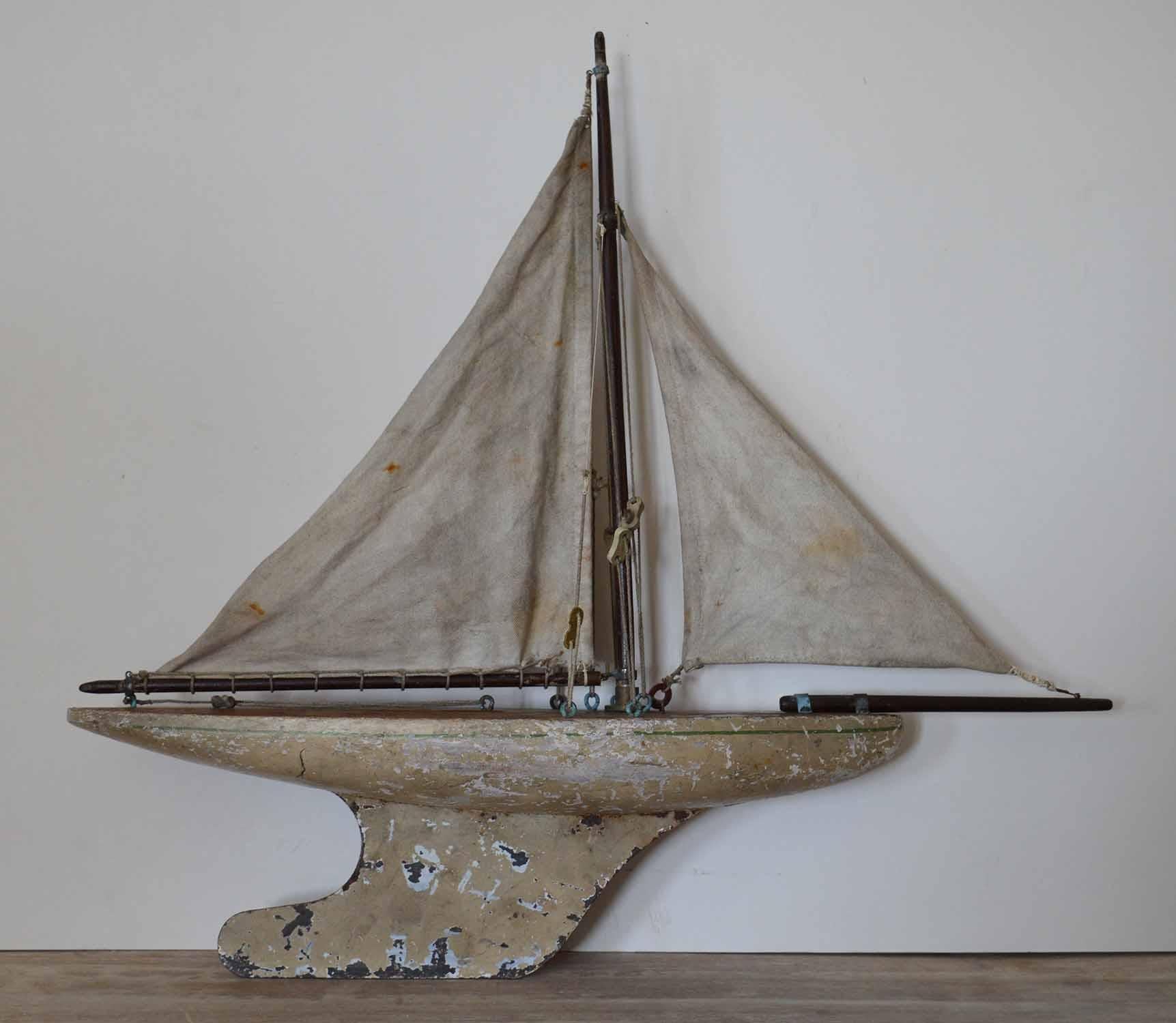 Folk Art Small Antique Pond Yacht, English, 1920s