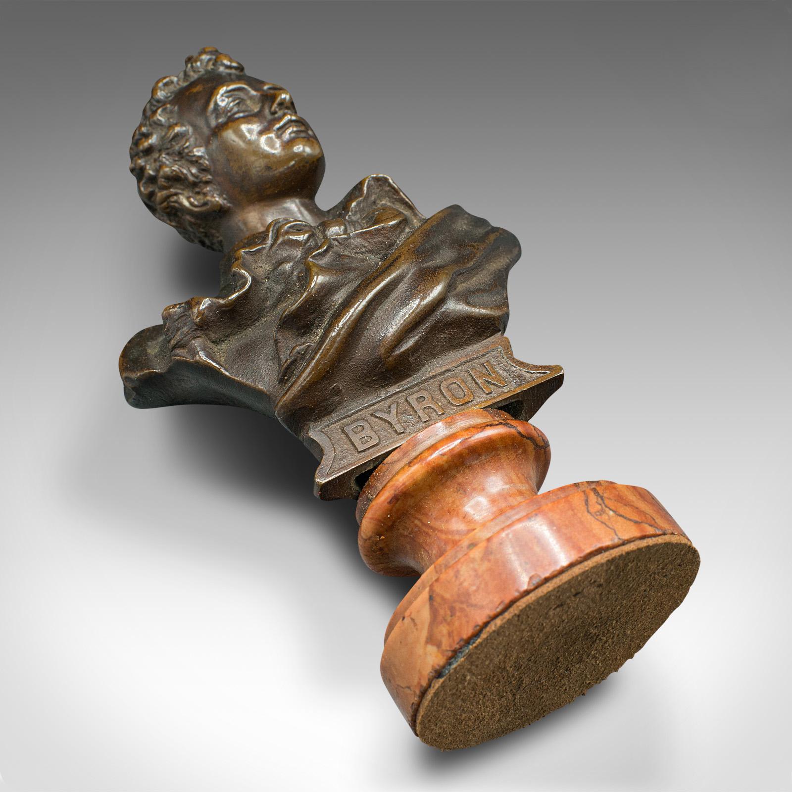 Small Antique Portrait Bust, Austrian, Bronze, Figure, Lord Byron, Victorian For Sale 6