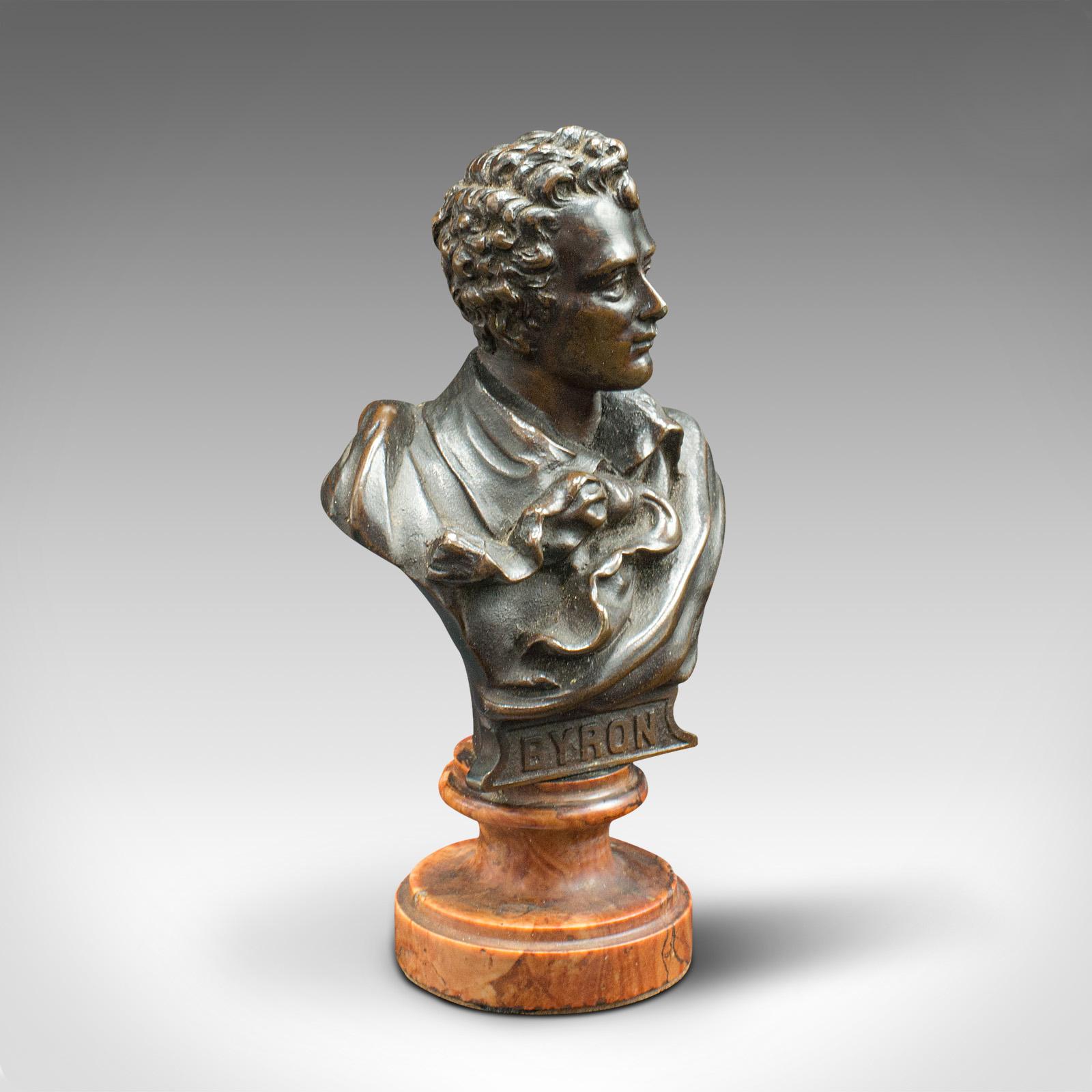 Small Antique Portrait Bust, Austrian, Bronze, Figure, Lord Byron, Victorian In Good Condition For Sale In Hele, Devon, GB