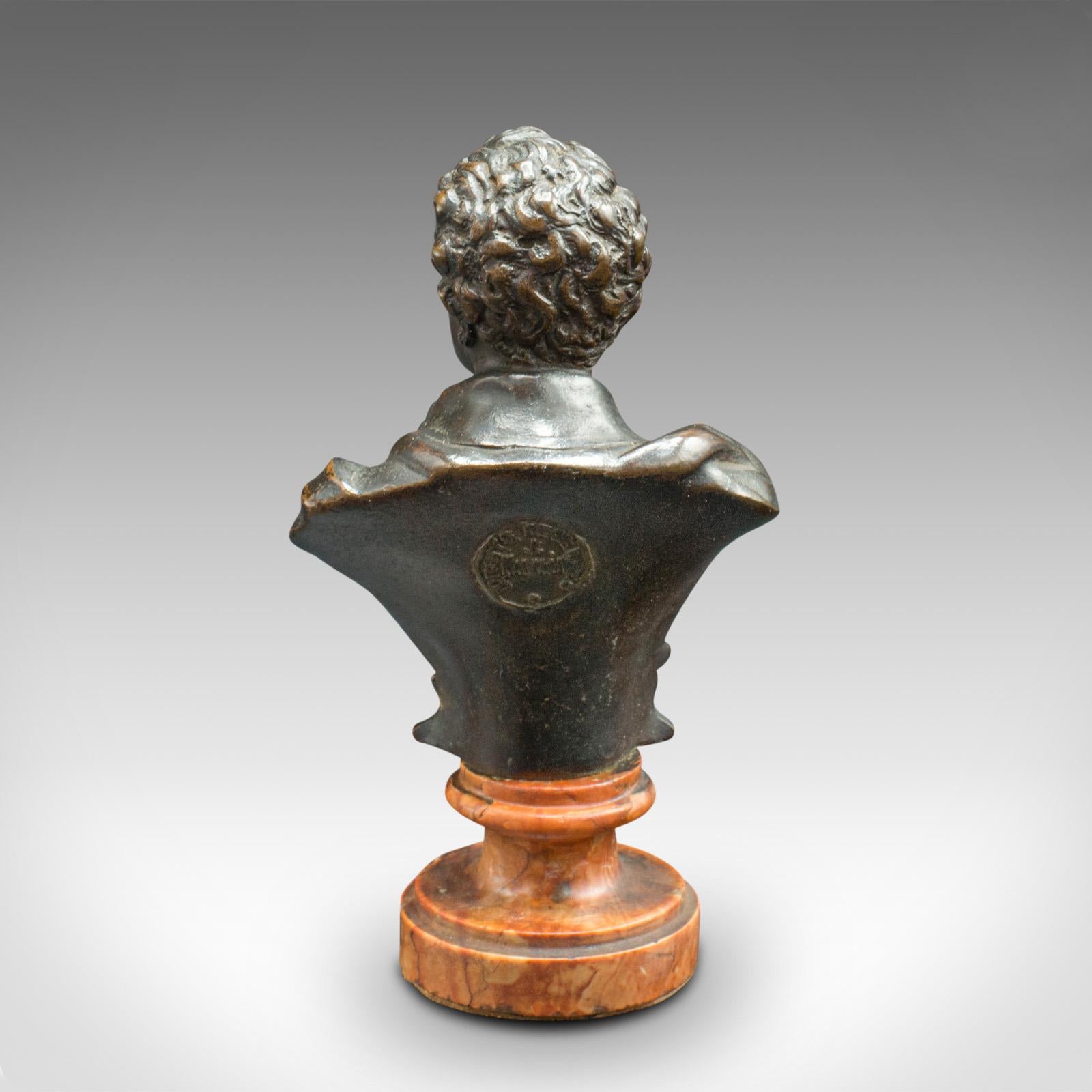 Small Antique Portrait Bust, Austrian, Bronze, Figure, Lord Byron, Victorian For Sale 1