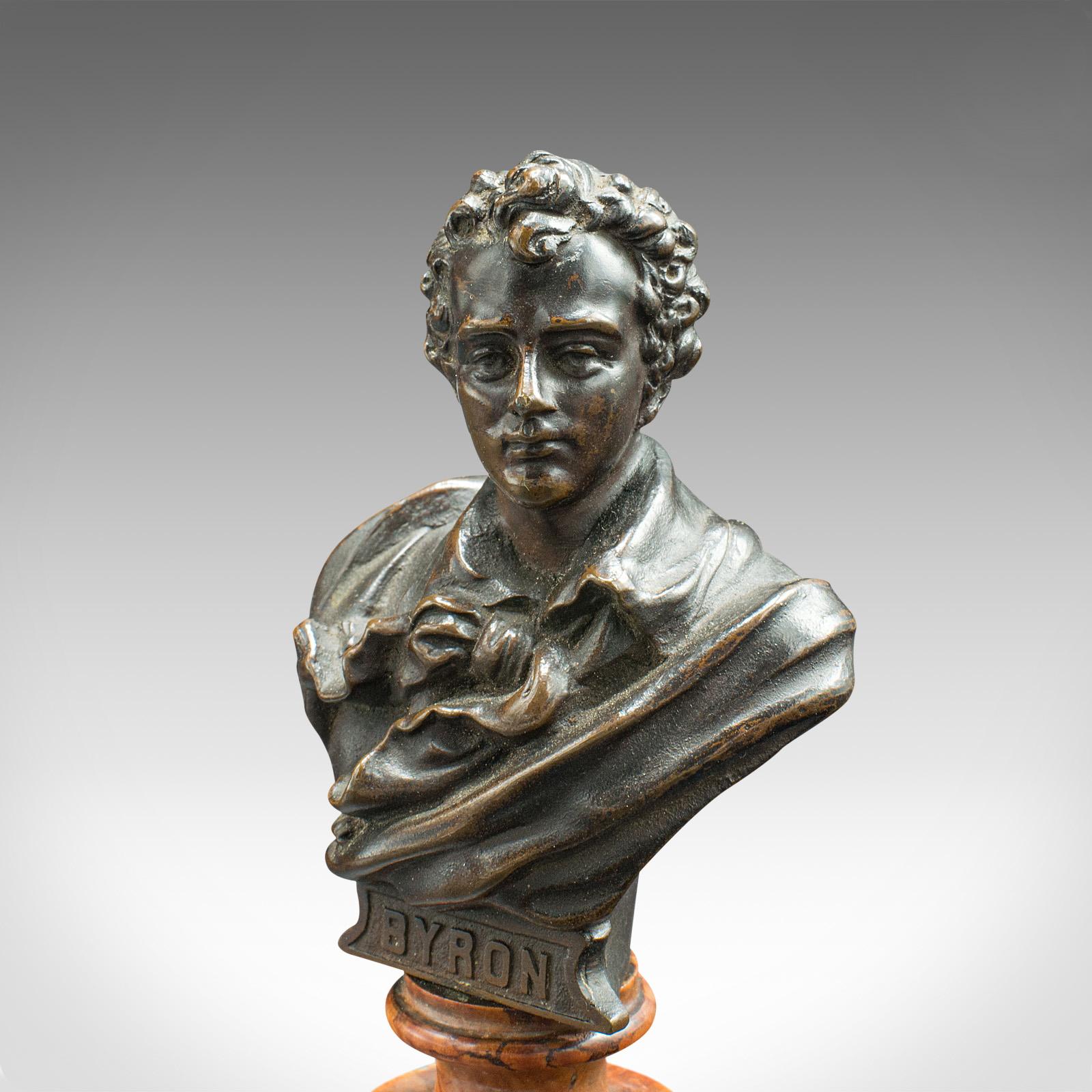 Small Antique Portrait Bust, Austrian, Bronze, Figure, Lord Byron, Victorian For Sale 3