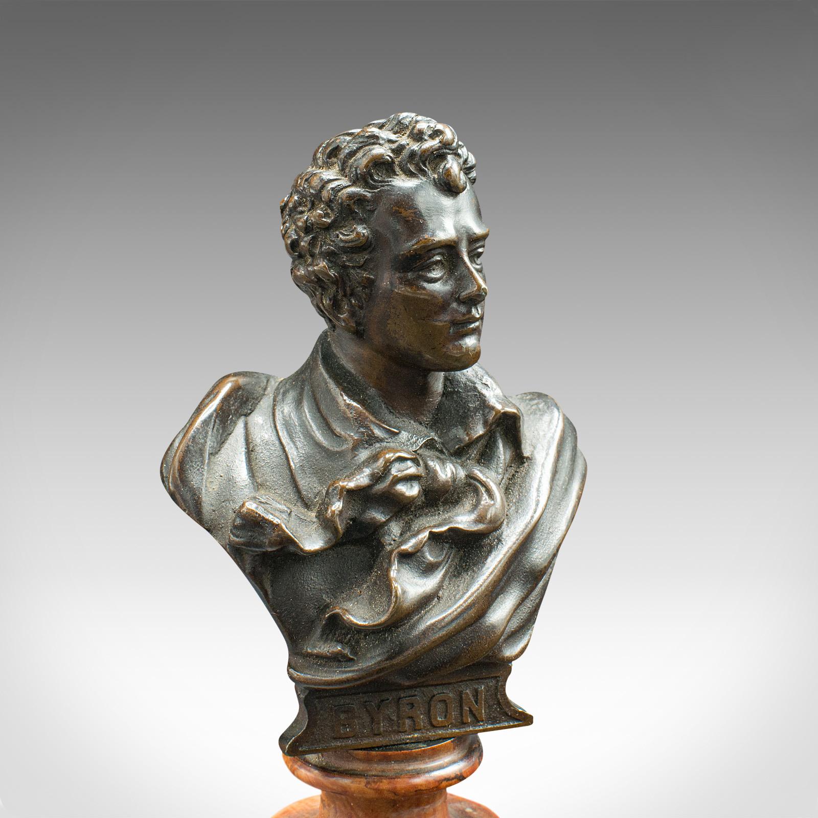 Small Antique Portrait Bust, Austrian, Bronze, Figure, Lord Byron, Victorian For Sale 4