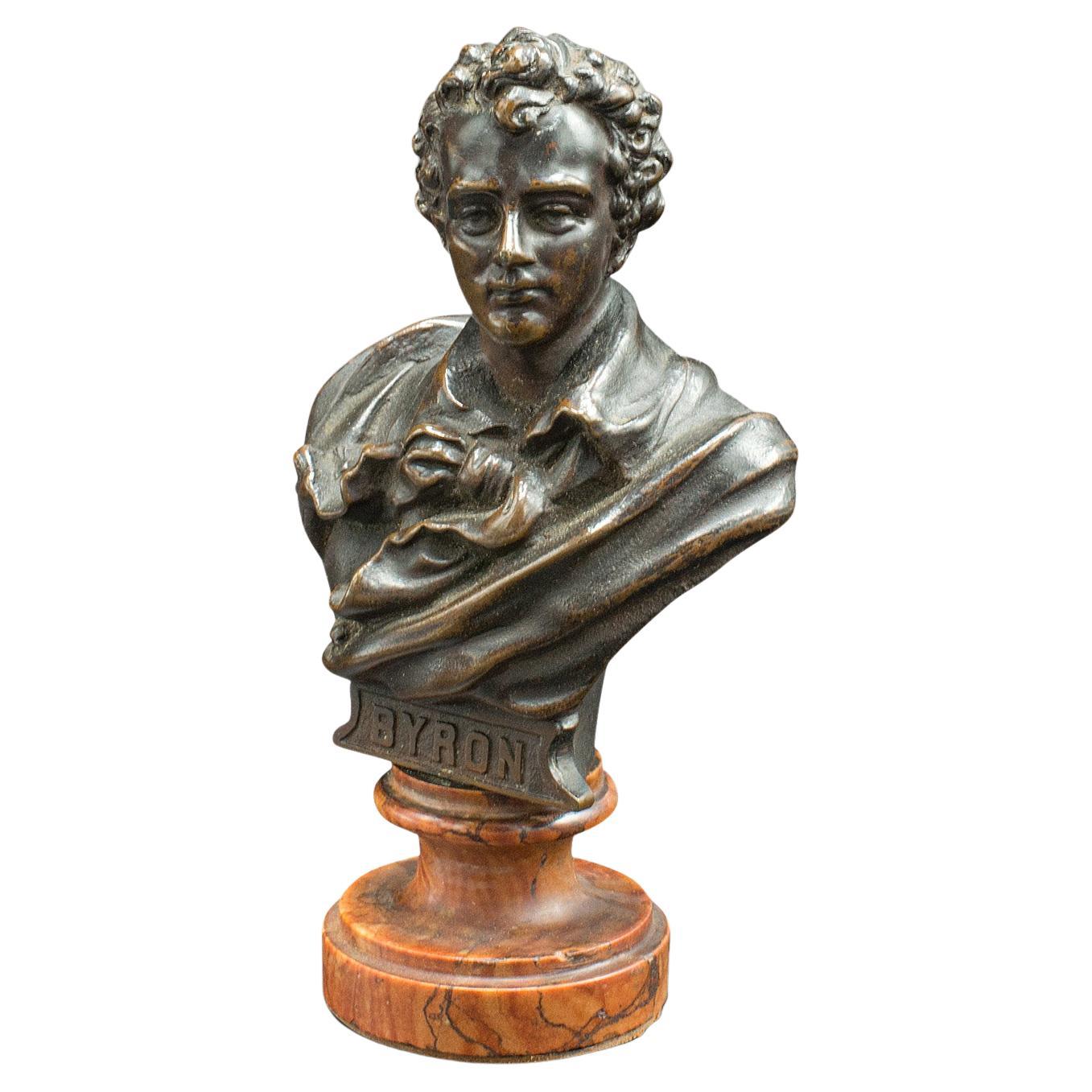 Small Antique Portrait Bust, Austrian, Bronze, Figure, Lord Byron, Victorian For Sale