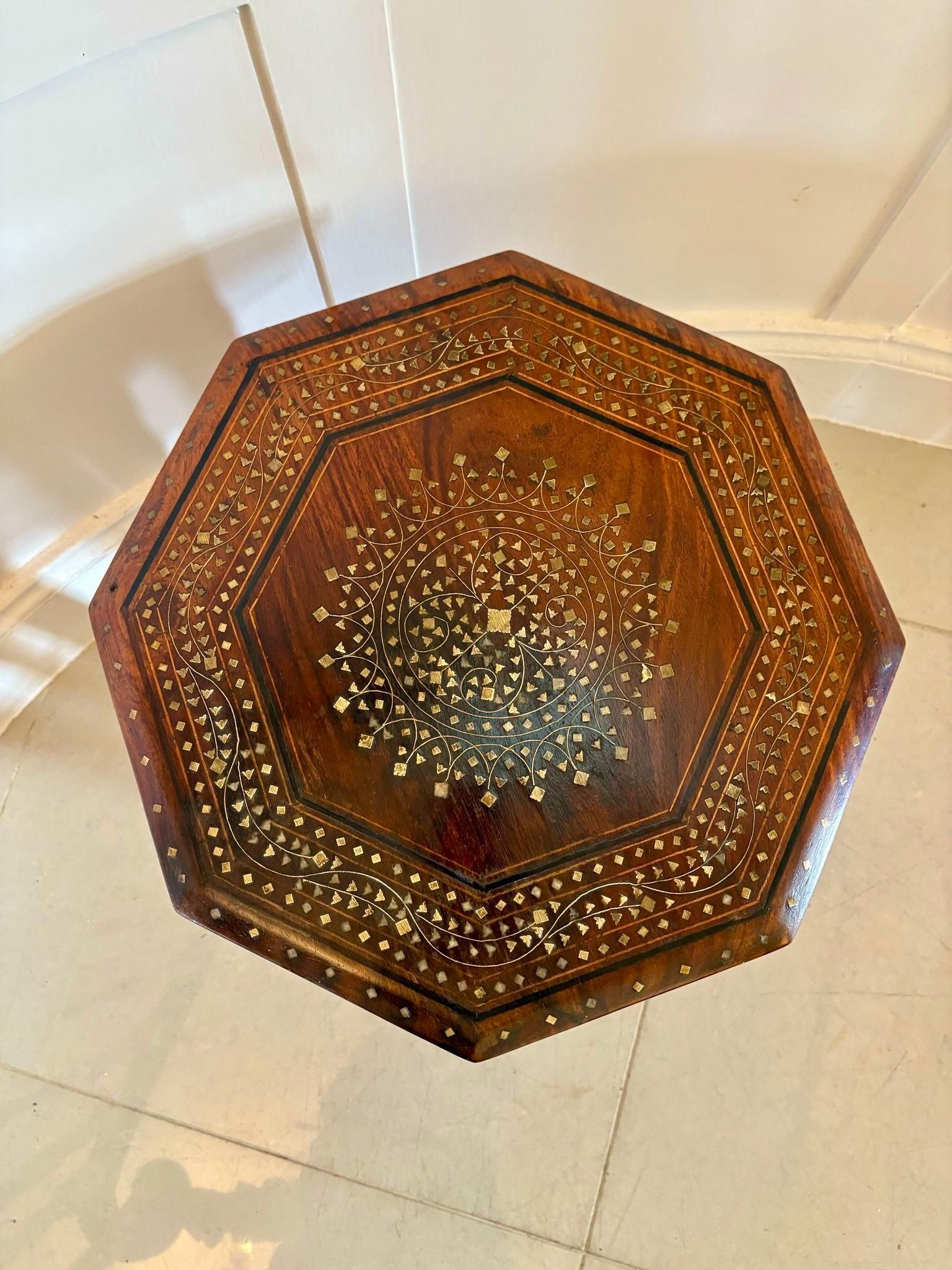 Inlay Small Antique Quality Brass and Bone Inlaid Indian Teak Table For Sale