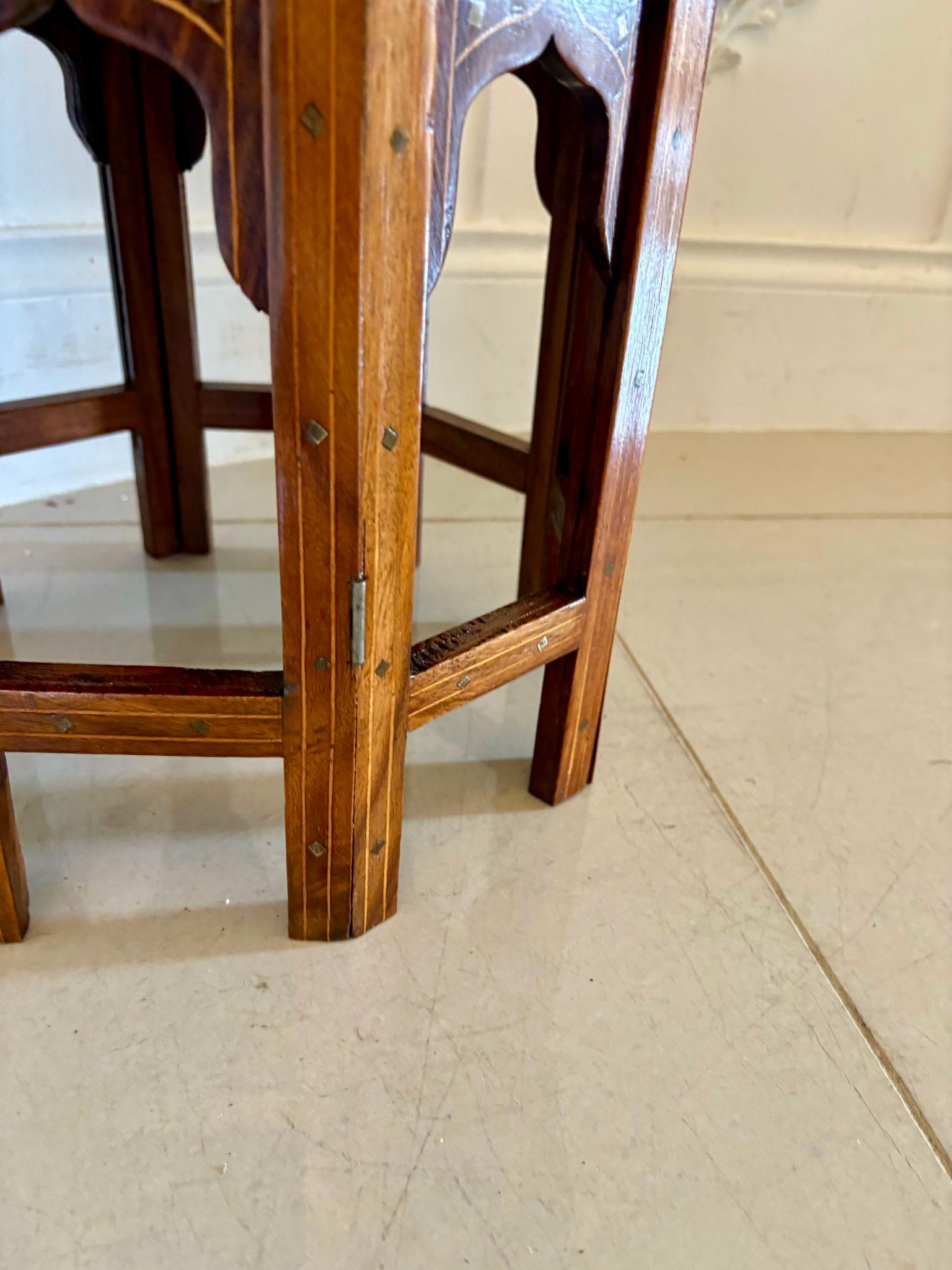 Small Antique Quality Brass and Bone Inlaid Indian Teak Table In Good Condition For Sale In Suffolk, GB