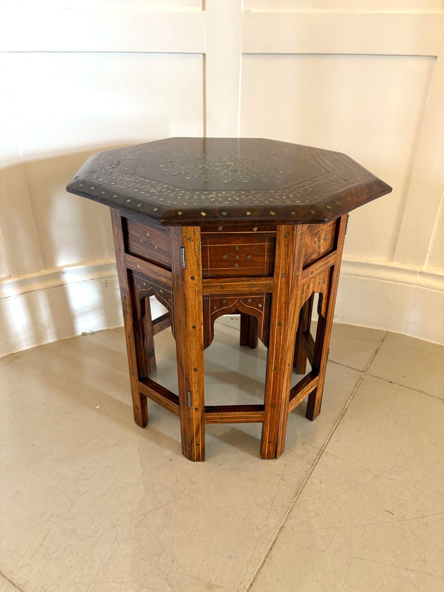 20th Century Small Antique Quality Brass and Bone Inlaid Indian Teak Table For Sale