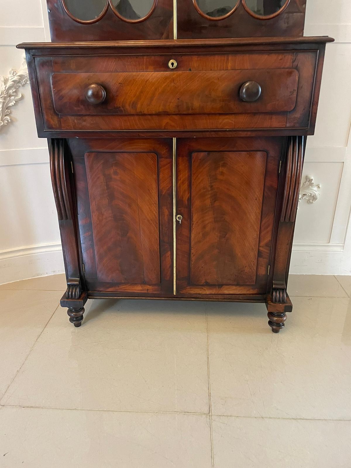 Small Antique Regency Quality Figured Mahogany Secretaire Bookcase  For Sale 8