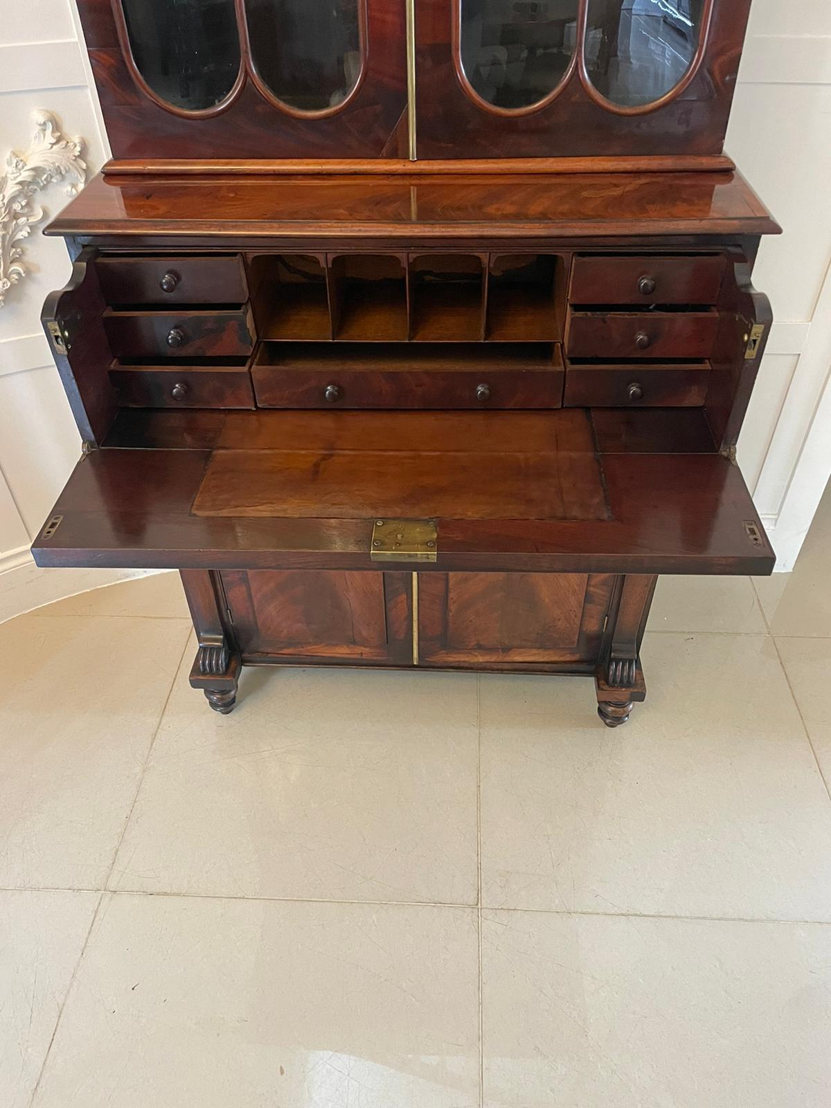 19th Century Small Antique Regency Quality Figured Mahogany Secretaire Bookcase  For Sale