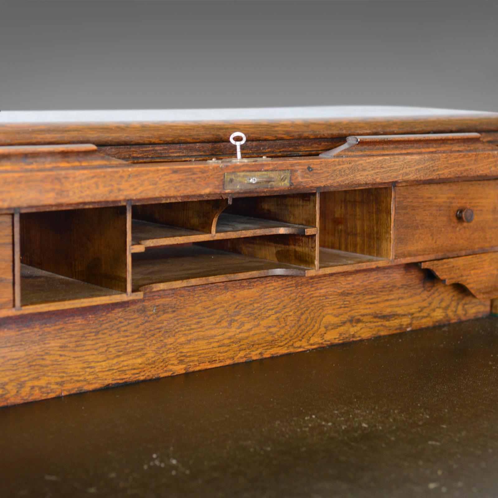 Small Antique Roll Top Desk, Oak, Tambour, William Angus and Co Ltd London In Good Condition In Hele, Devon, GB