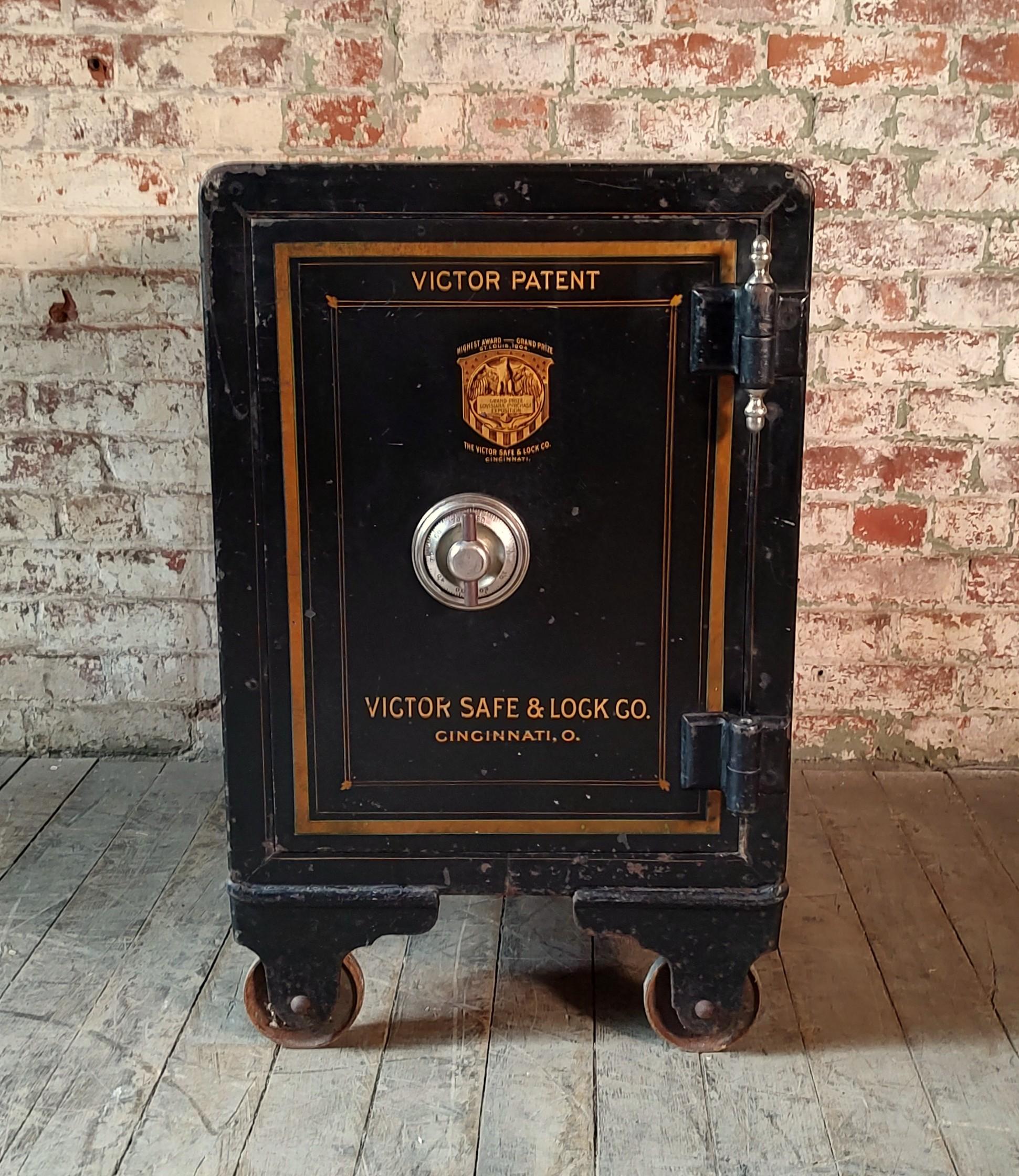 American Small Antique Rolling Floor Safe by Victor Co. For Sale