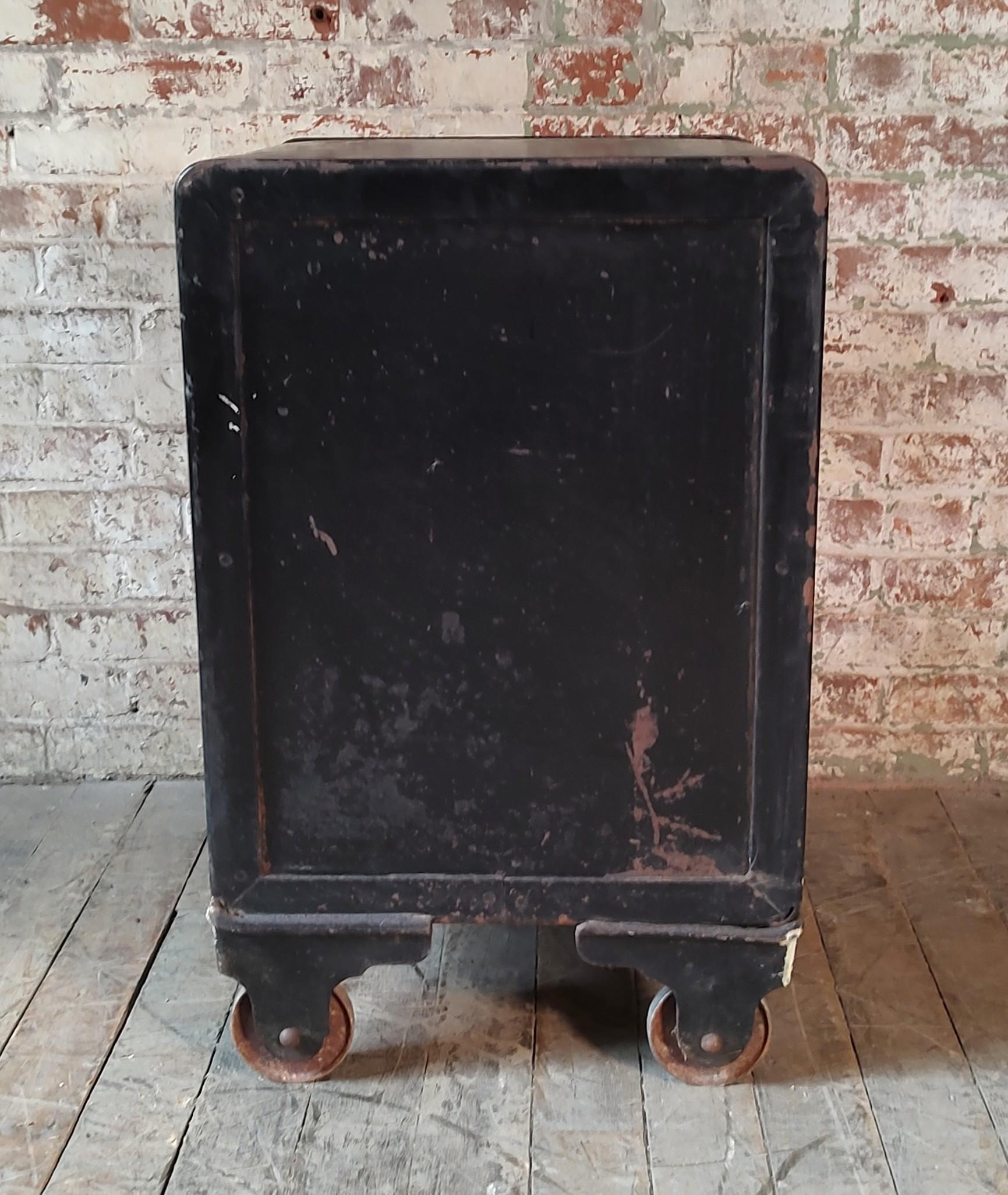Small Antique Rolling Floor Safe by Victor Co. For Sale 1
