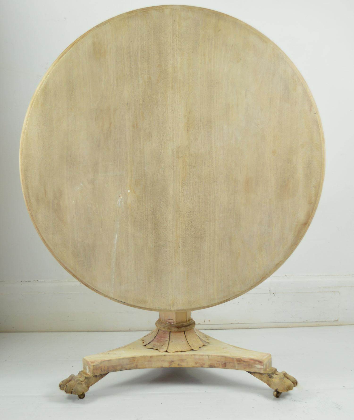 Palladian Small Antique Round Bleached Mahogany and Pine Table, English, circa 1835