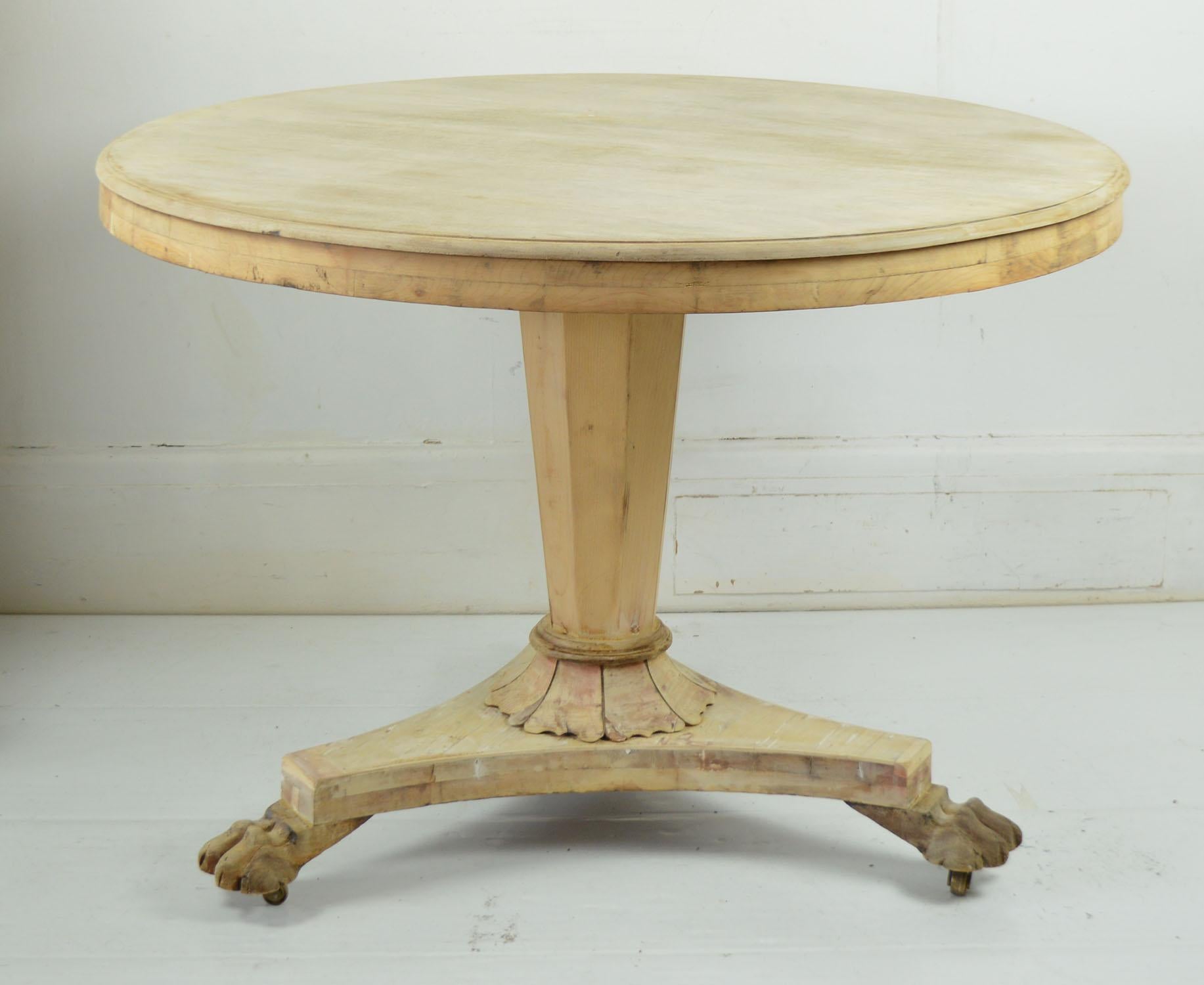 Mid-19th Century Small Antique Round Bleached Mahogany and Pine Table, English, circa 1835