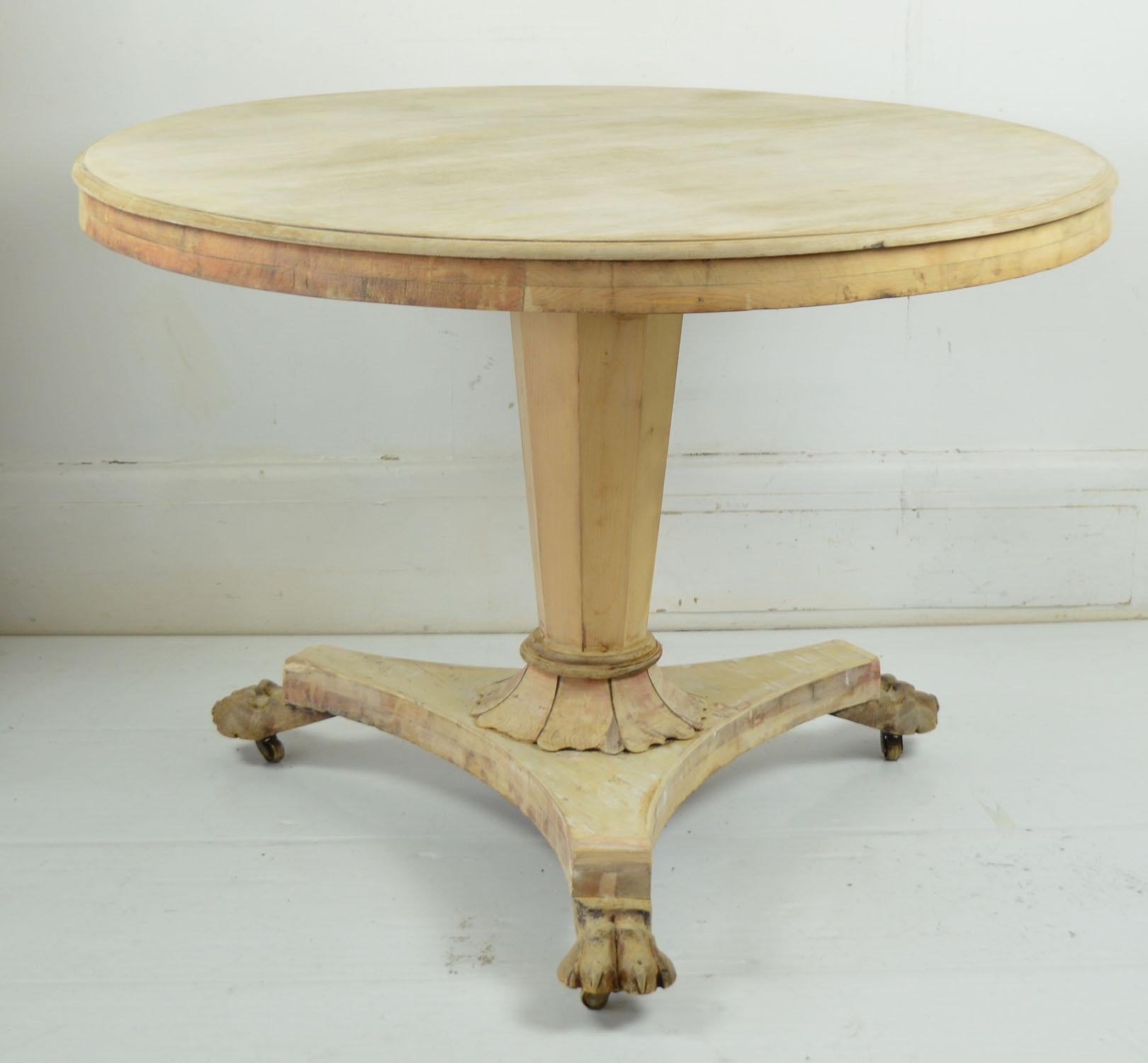 Small Antique Round Bleached Mahogany and Pine Table, English, circa 1835 1