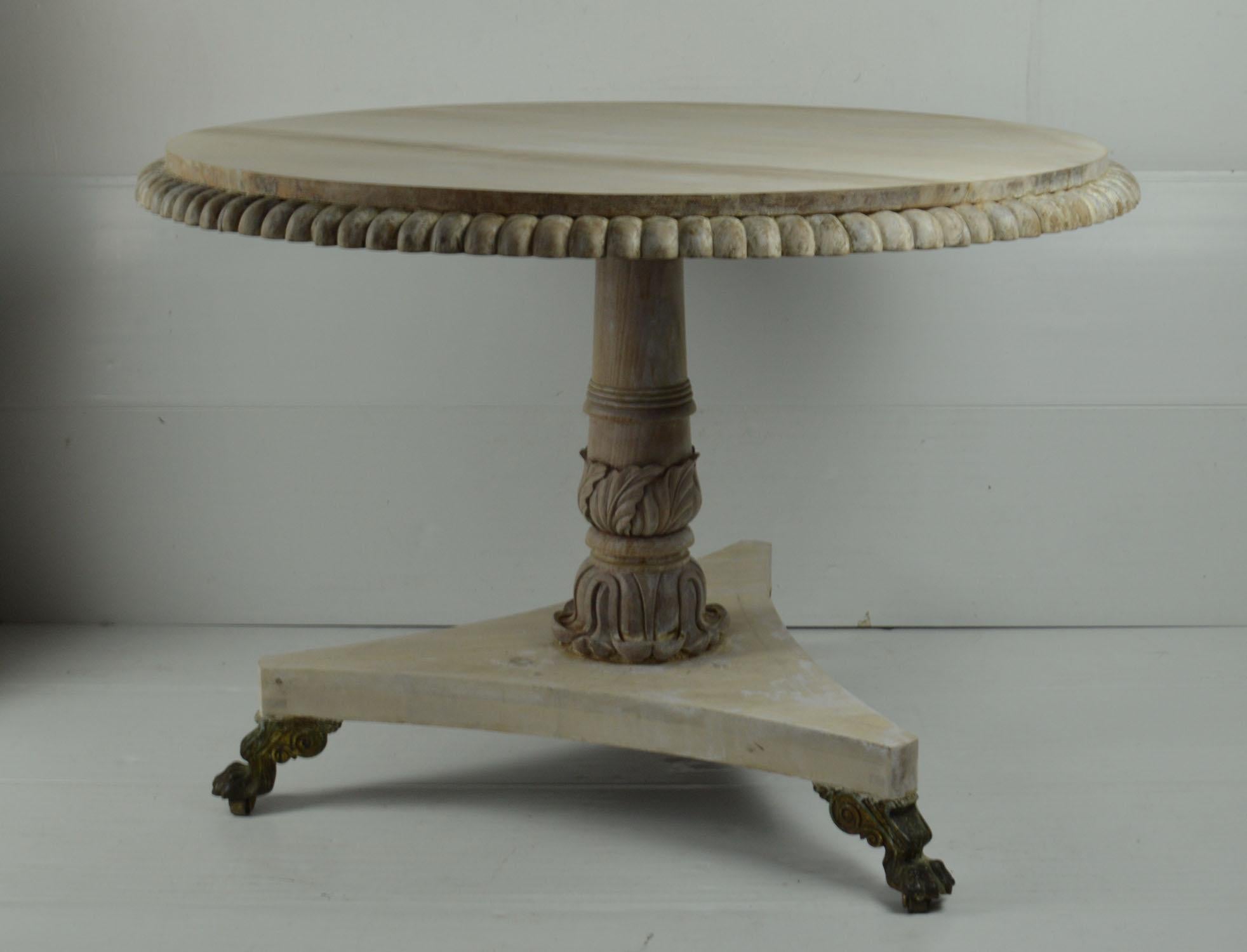 Small Antique Round Bleached Mahogany and Pine Table in Empire Style In Good Condition In St Annes, Lancashire