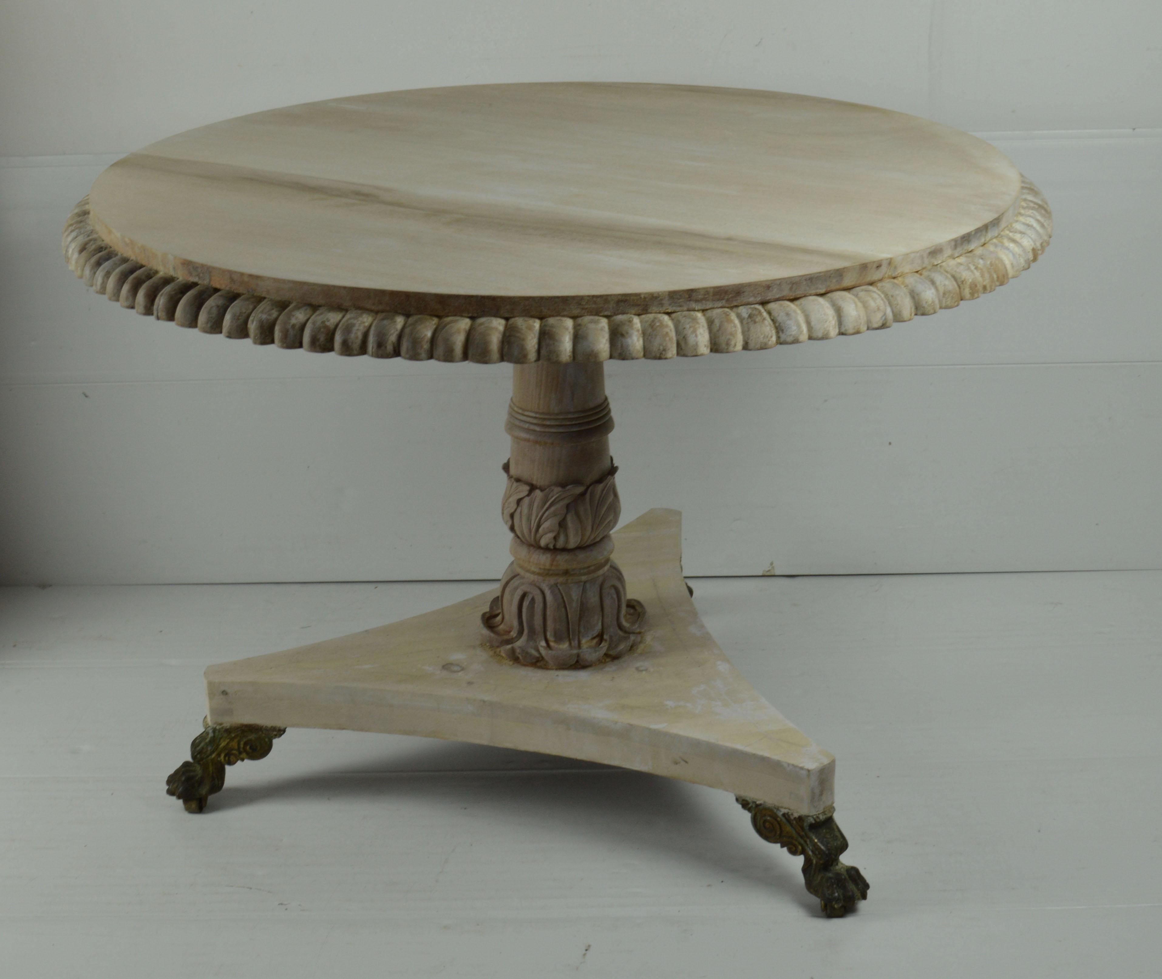 Mid-19th Century Small Antique Round Bleached Mahogany and Pine Table in Empire Style