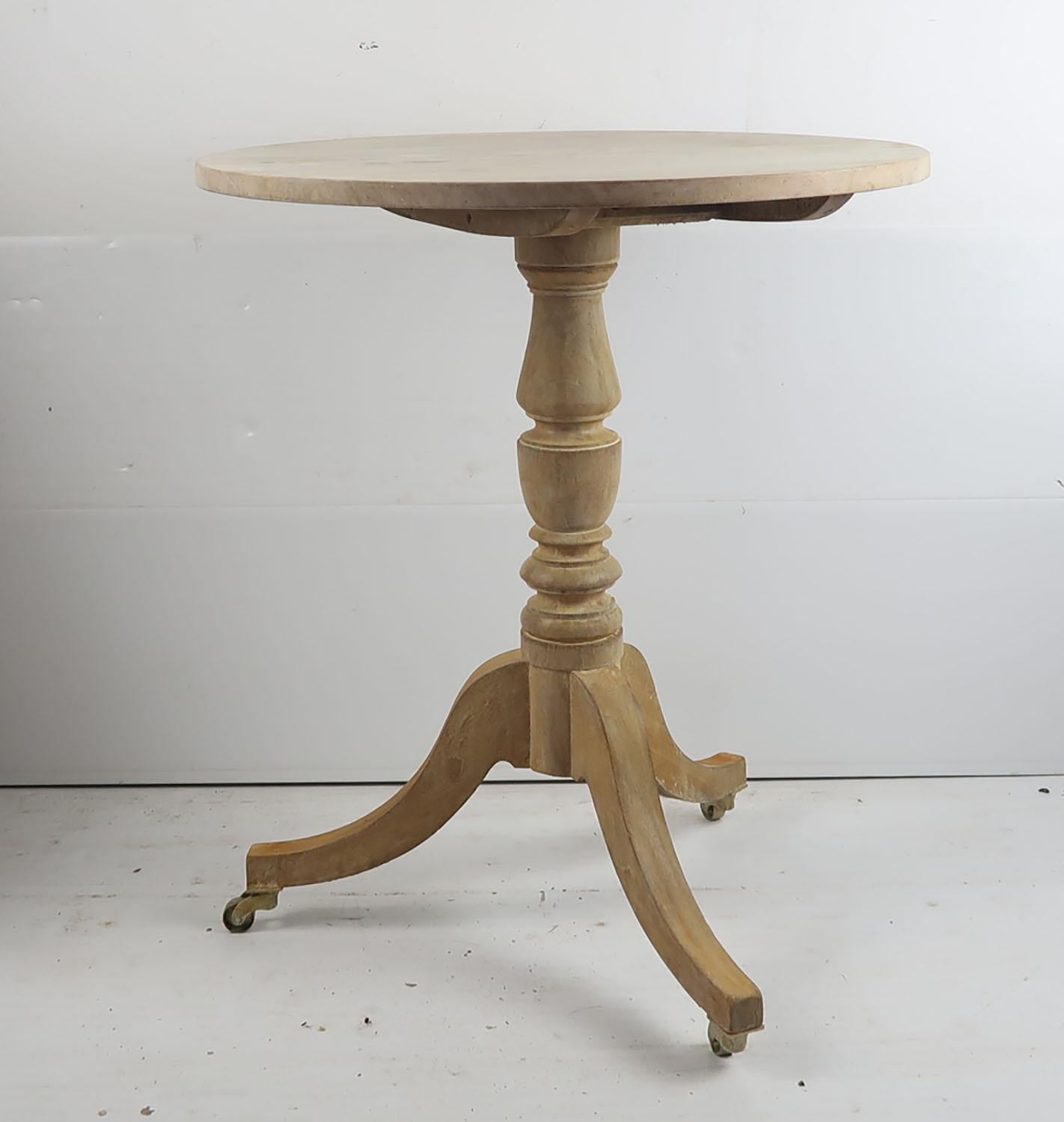 Fabulous small round table. Made from bleached Honduras mahogany 

Beautifully figured top

Lovely sabre leg pedestal

I particularly like its simplicity

I have chosen not to lacquer or wax the table.

On later brass