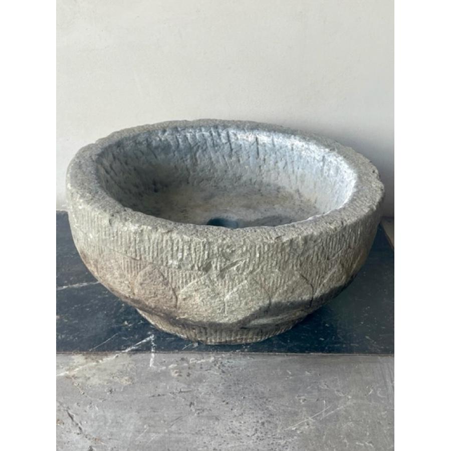 French Small Antique Round Stone Basin For Sale