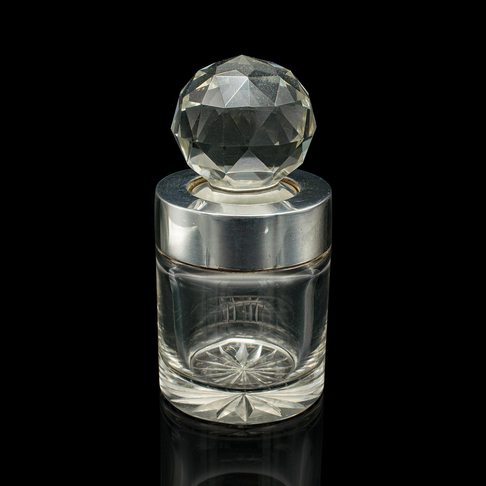 Late Victorian Small Antique Scent Bottle, English, Glass, Silver, Perfume, Hallmark, Victorian For Sale