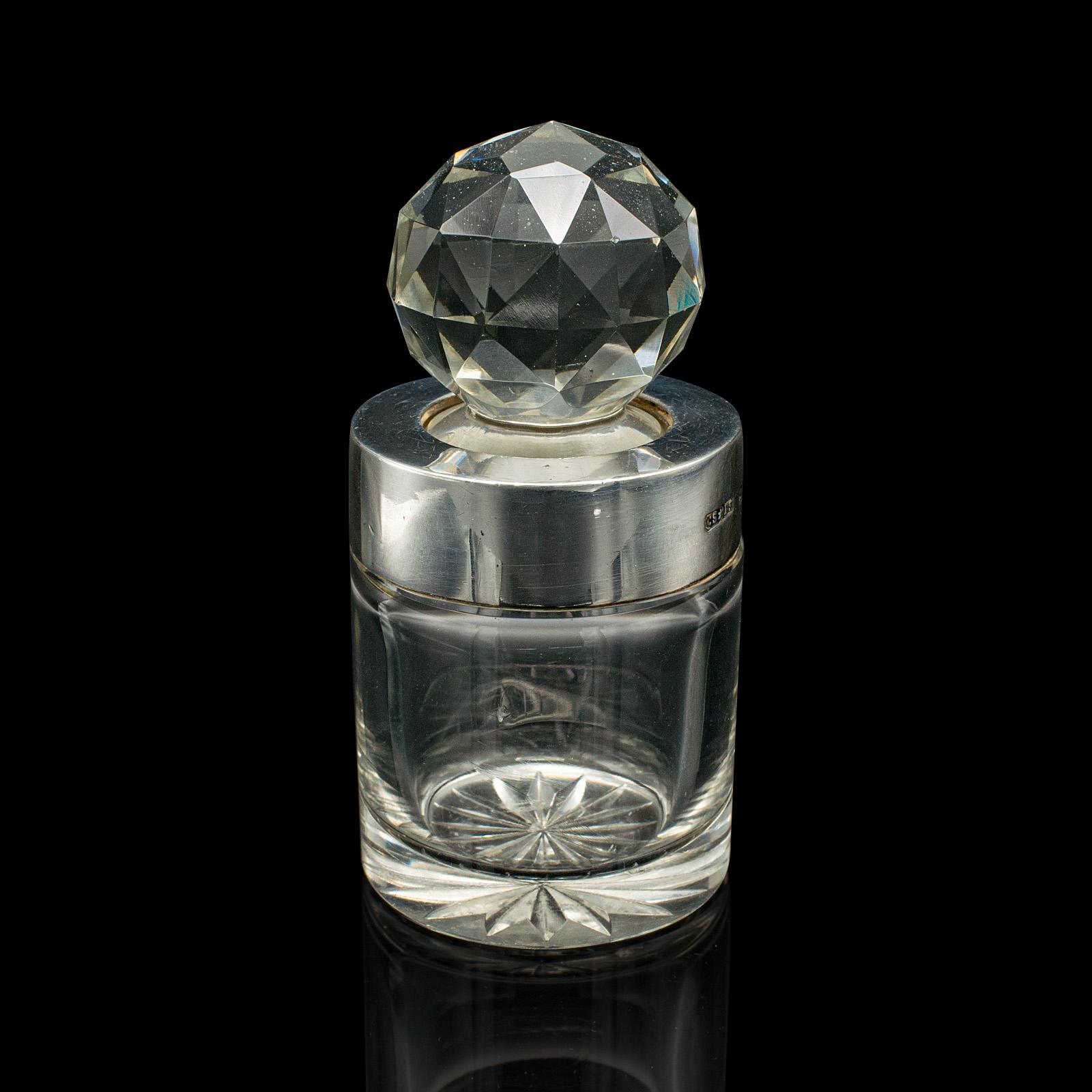 19th Century Small Antique Scent Bottle, English, Glass, Silver, Perfume, Hallmark, Victorian For Sale