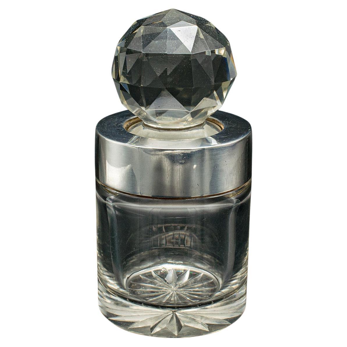 Small Antique Scent Bottle, English, Glass, Silver, Perfume, Hallmark, Victorian For Sale