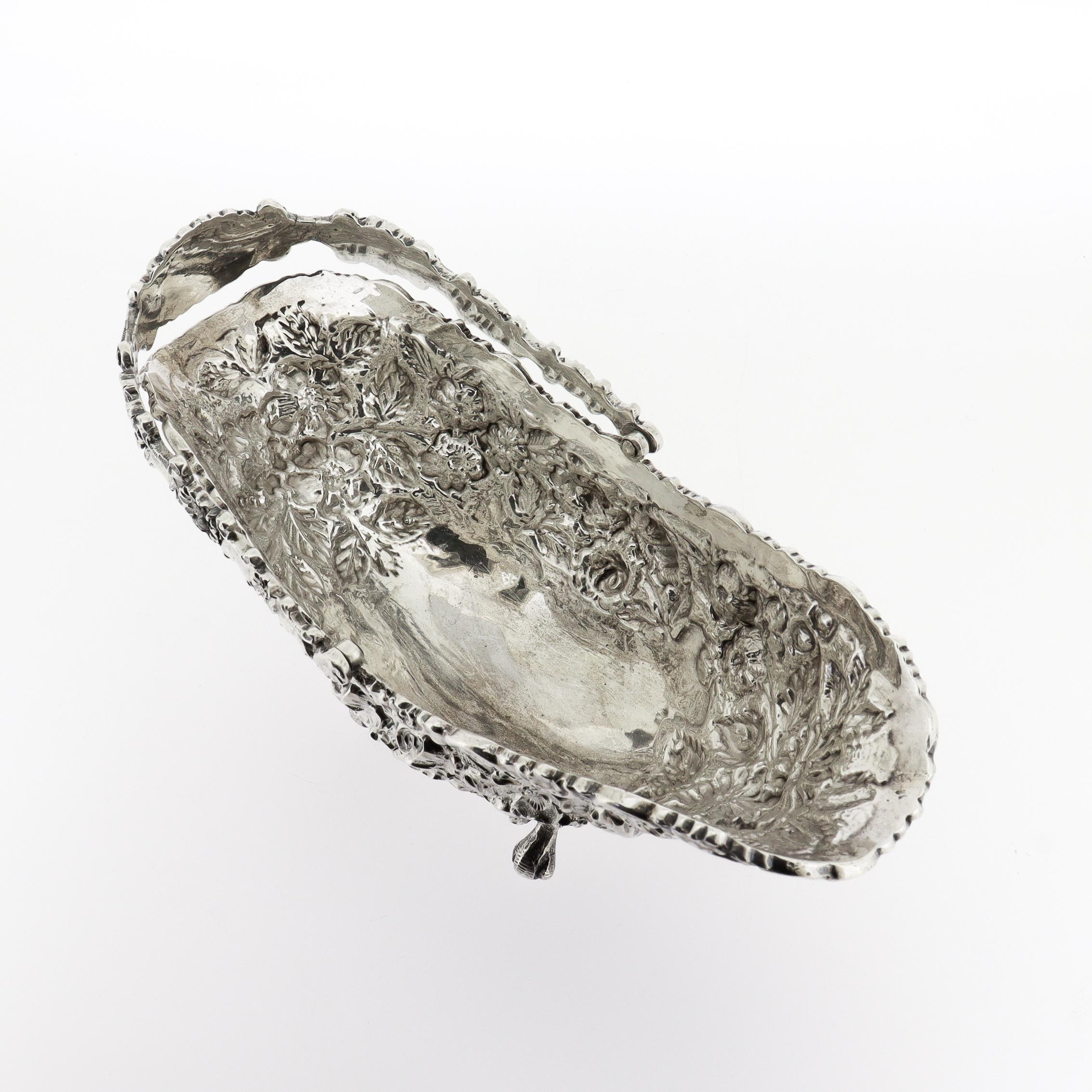 Small Antique Schofield Baltimore Sterling Silver Basket with Repoussé Roses For Sale 5