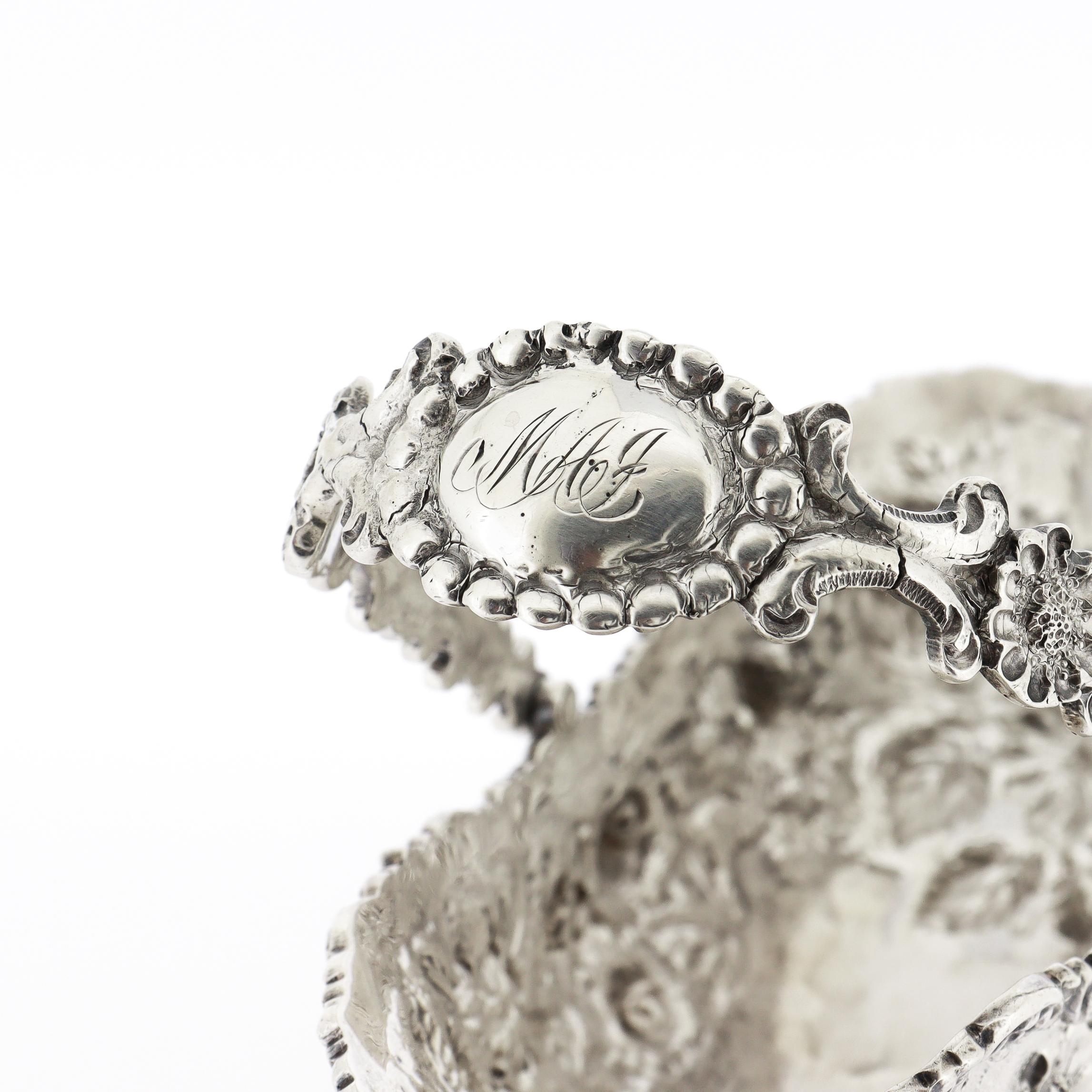 Small Antique Schofield Baltimore Sterling Silver Basket with Repoussé Roses For Sale 6