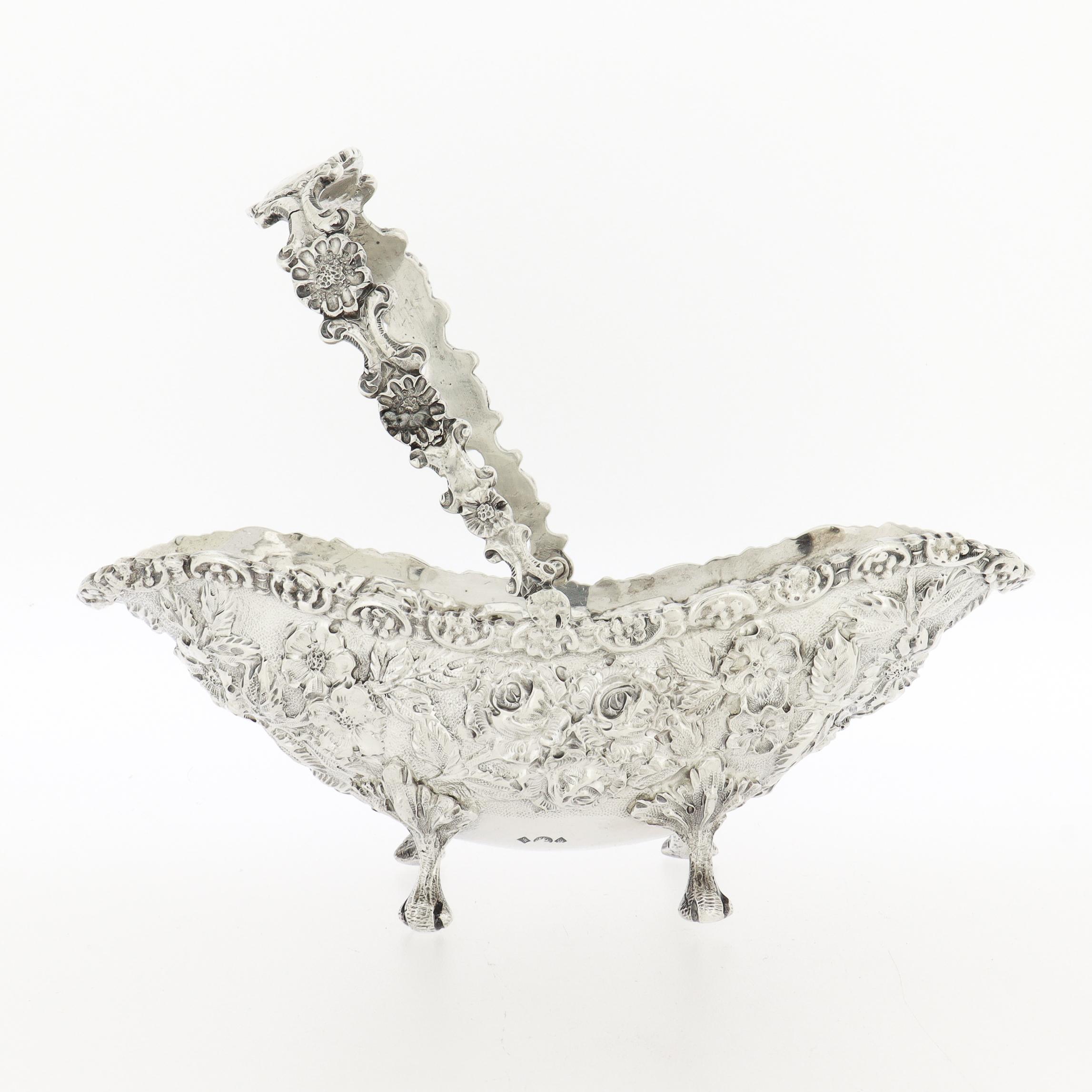 American Small Antique Schofield Baltimore Sterling Silver Basket with Repoussé Roses For Sale