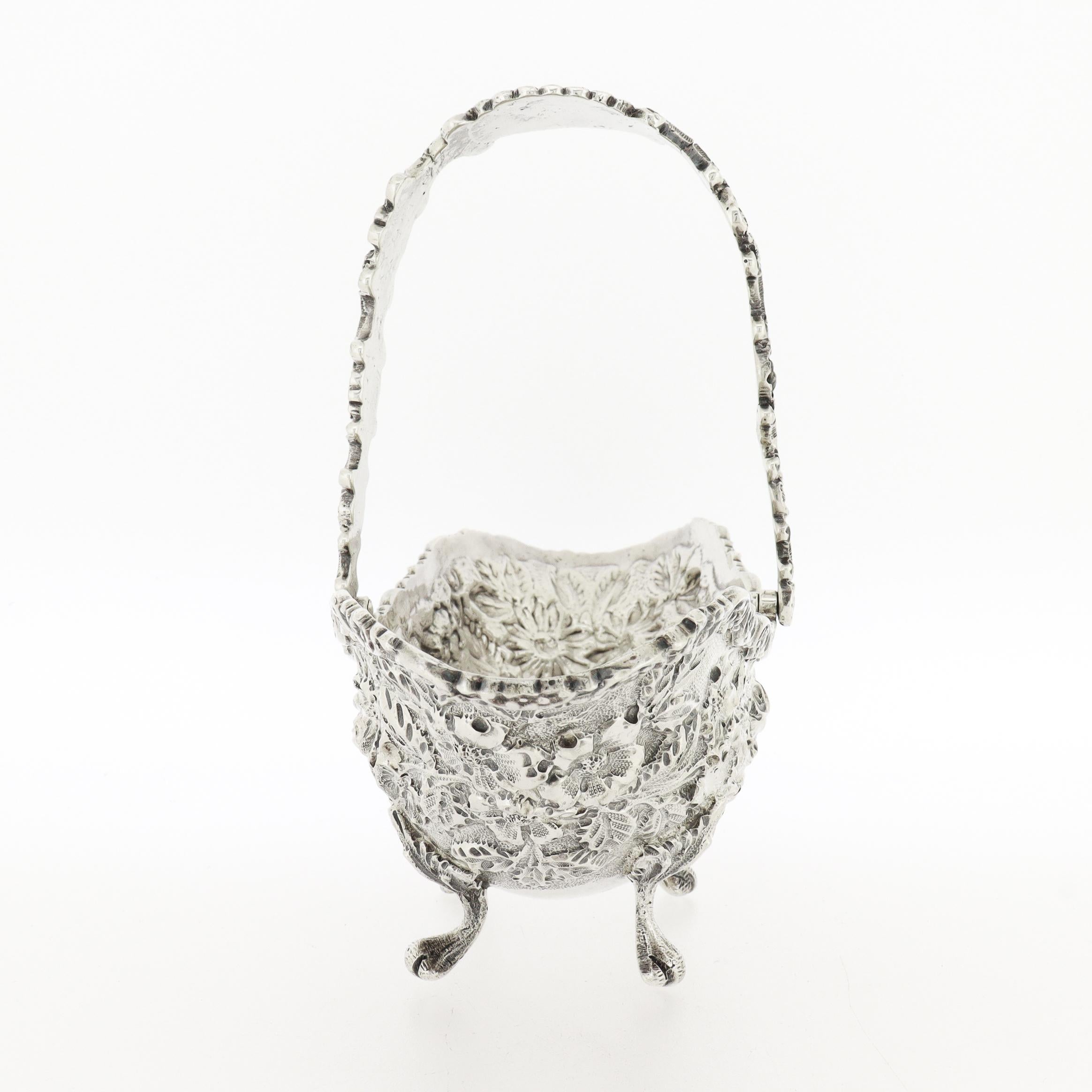 20th Century Small Antique Schofield Baltimore Sterling Silver Basket with Repoussé Roses For Sale